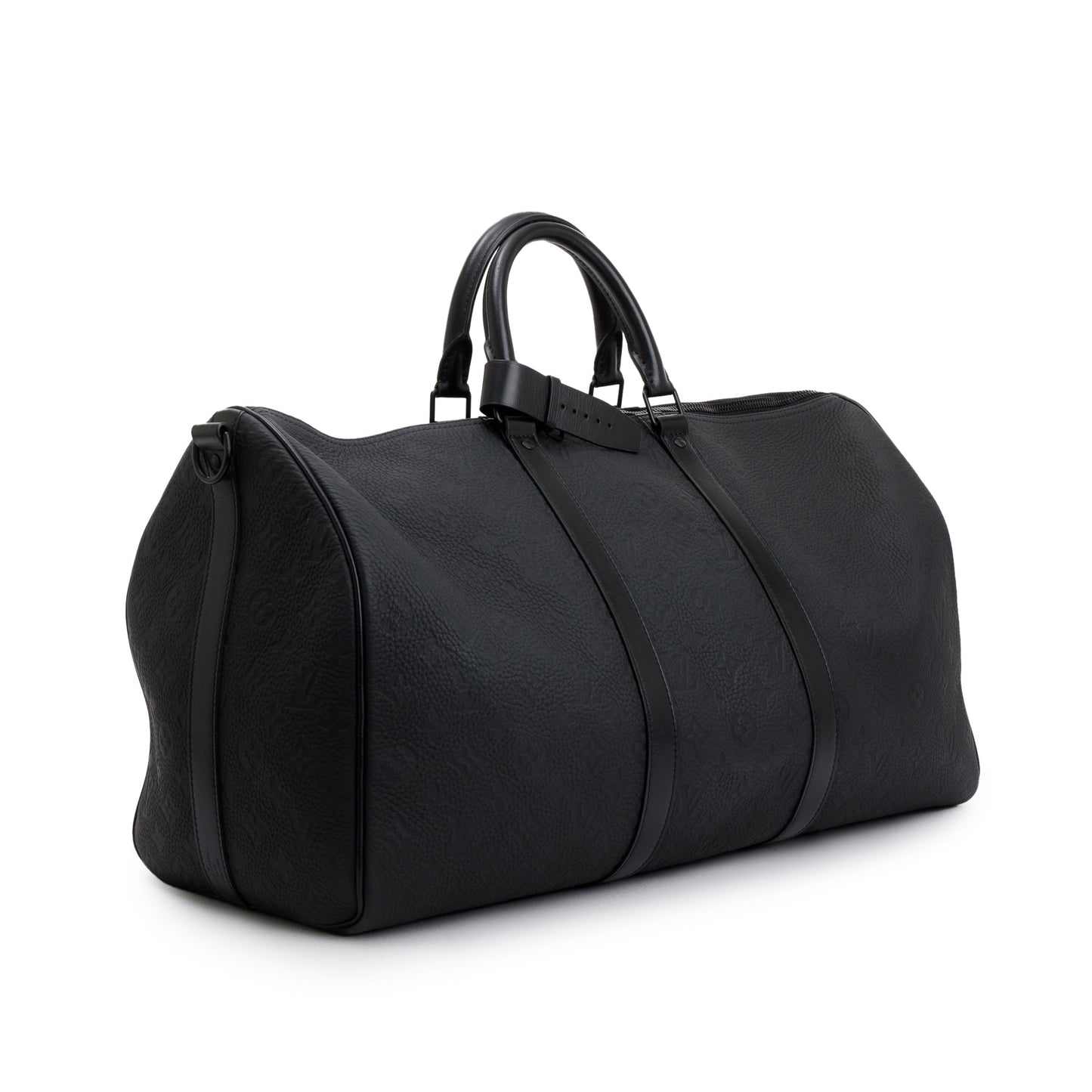 Louis Vuitton 2022 Black Taurillon Monogram Embossed Leather Keepall Bandouliere 50