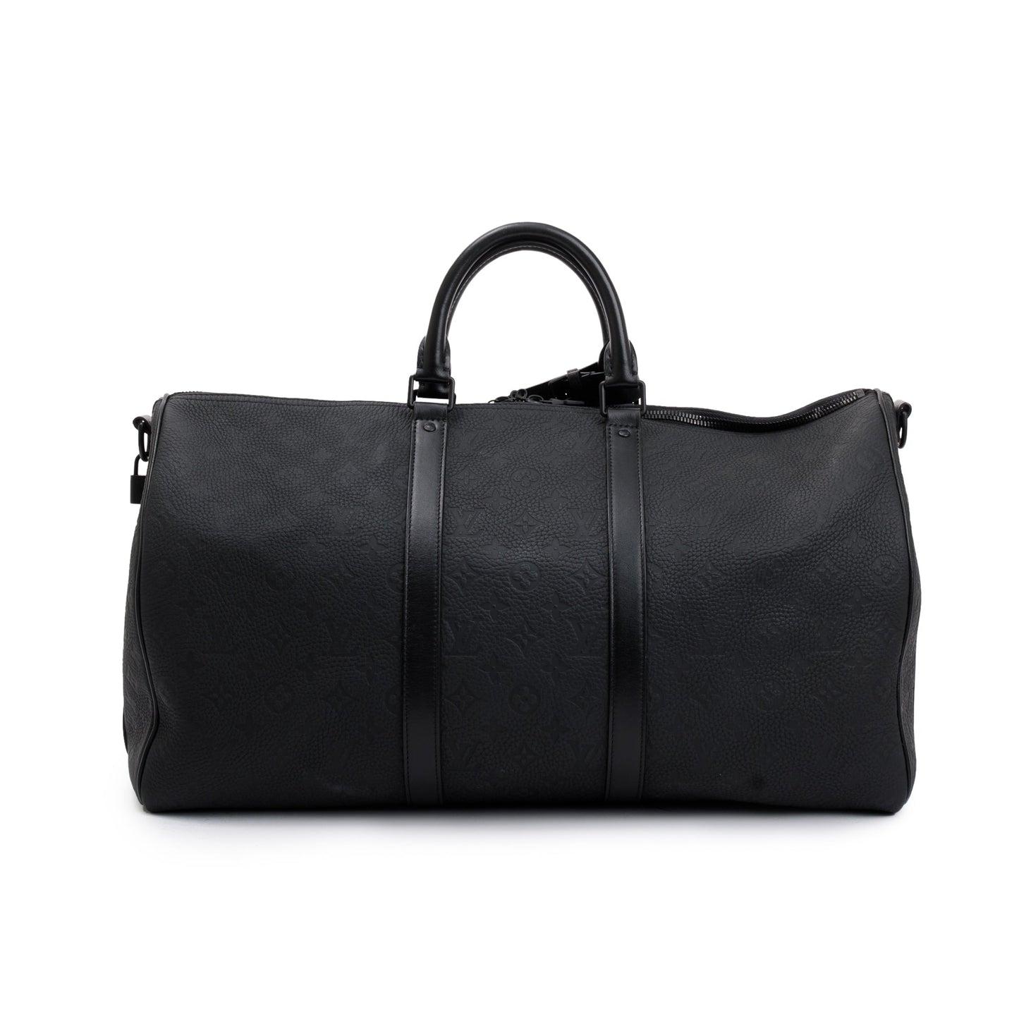 Louis Vuitton 2022 Black Taurillon Monogram Embossed Leather Keepall Bandouliere 50