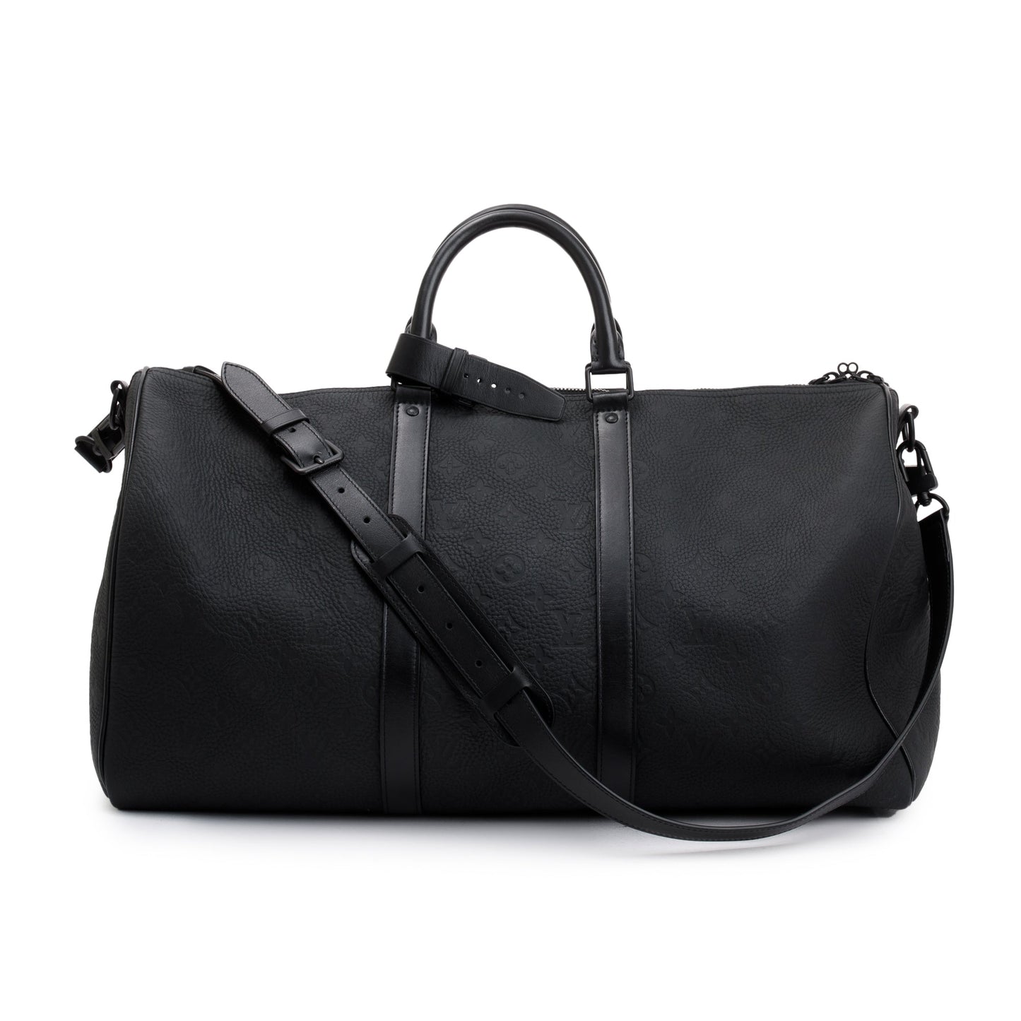 Louis Vuitton 2022 Black Taurillon Monogram Embossed Leather Keepall Bandouliere 50