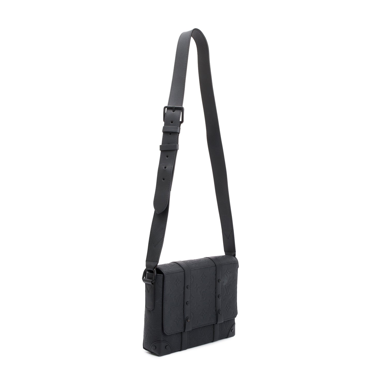 Louis Vuitton 2022 Black Taurillon Monogram Embossed Leather Soft Trunk Messenger Bag