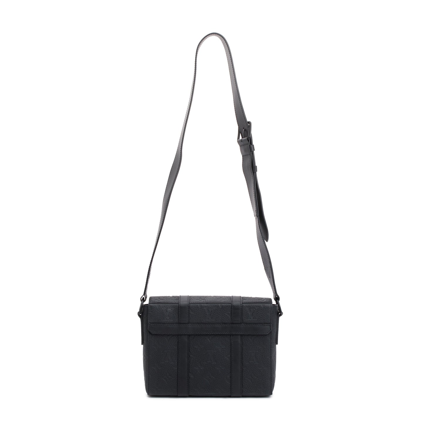 Louis Vuitton 2022 Black Taurillon Monogram Embossed Leather Soft Trunk Messenger Bag