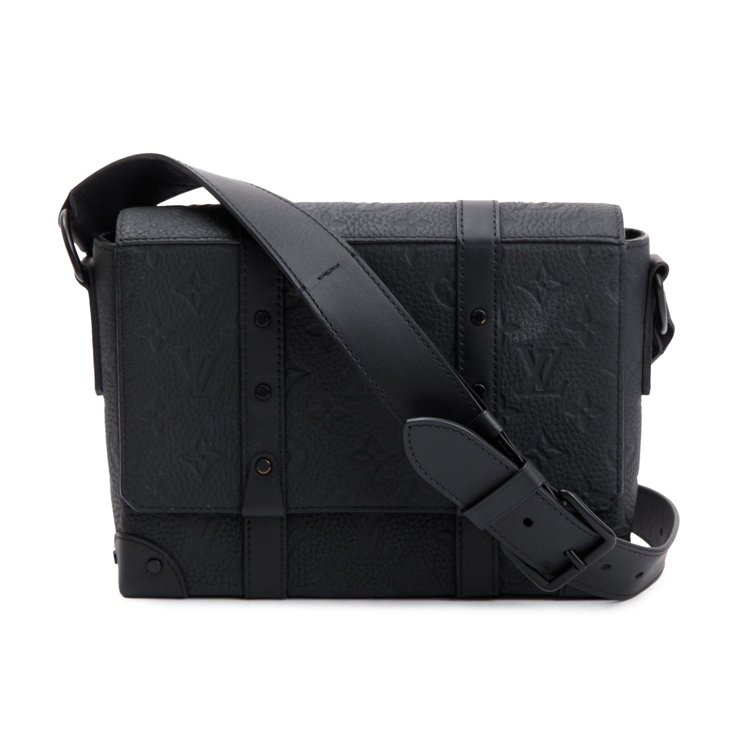 Louis Vuitton 2022 Black Taurillon Monogram Embossed Leather Soft Trunk Messenger Bag