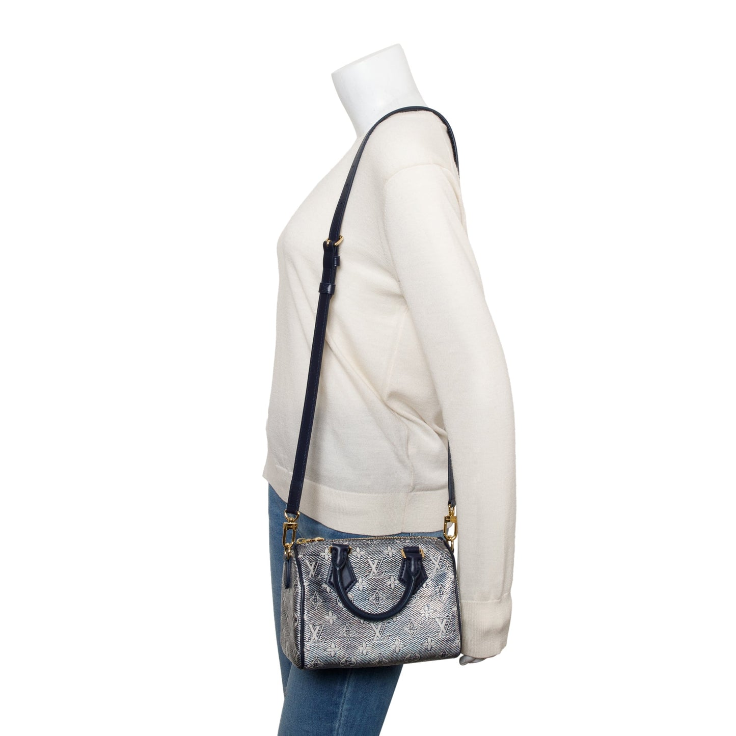 Louis Vuitton 2022 Blue Monoglam Jacquard Canvas Speedy Bandouliere 20