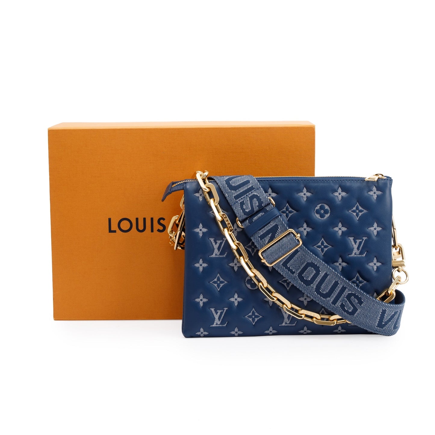 Louis Vuitton 2022 Blue Monogram Embossed Lambskin Leather Coussin PM