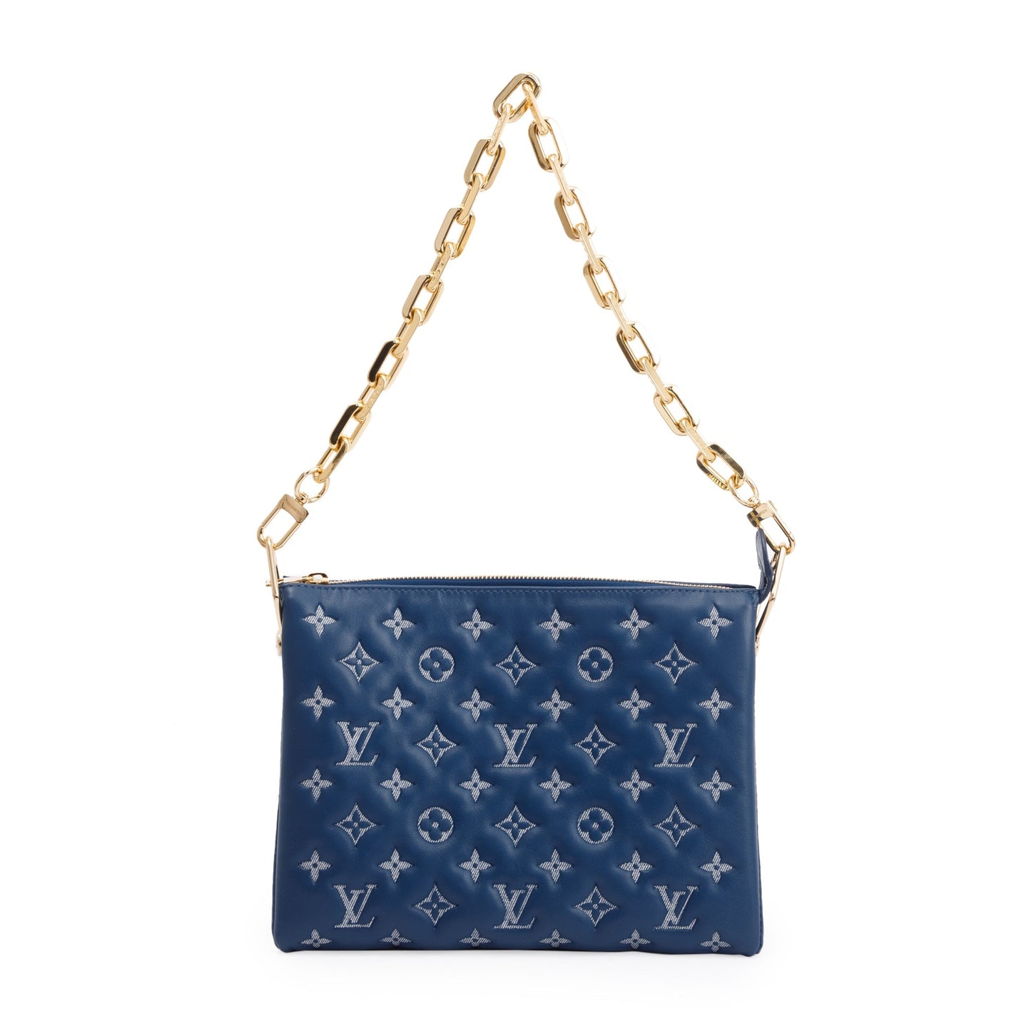 Louis Vuitton 2022 Blue Monogram Embossed Lambskin Leather Coussin PM