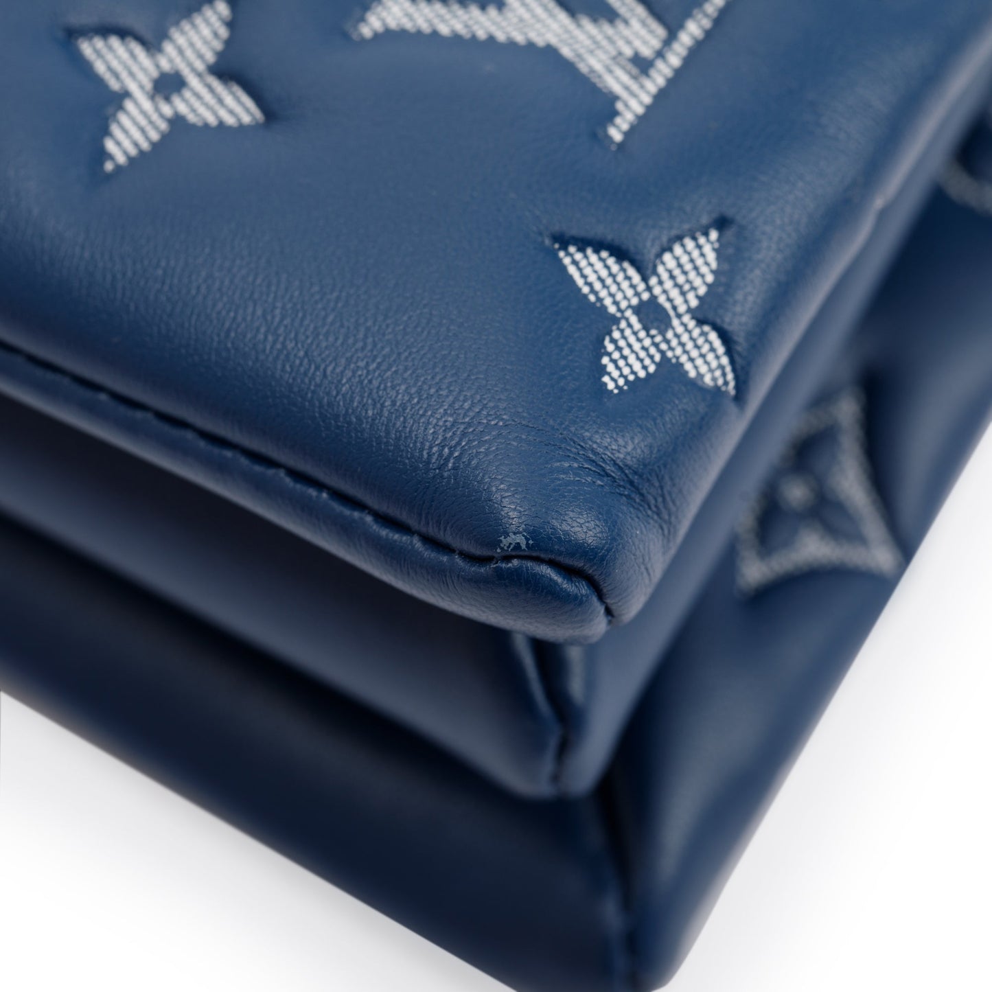 Louis Vuitton 2022 Blue Monogram Embossed Lambskin Leather Coussin PM