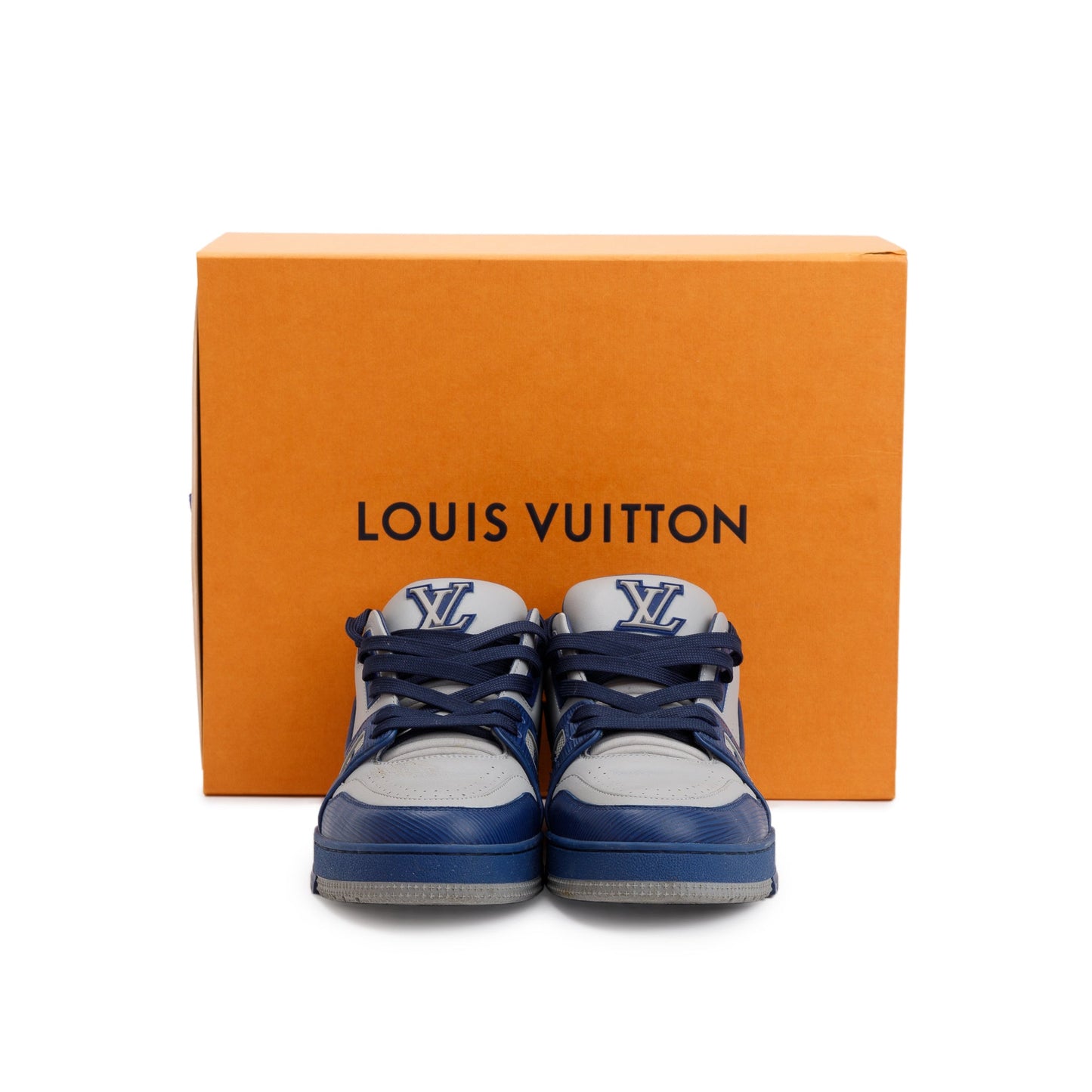 Louis Vuitton 2022 Blue/Grey Calfskin LV Trainer Sneakers, Size 7.5
