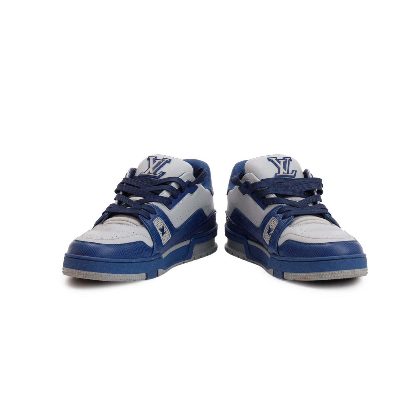 Louis Vuitton 2022 Blue/Grey Calfskin LV Trainer Sneakers, Size 7.5