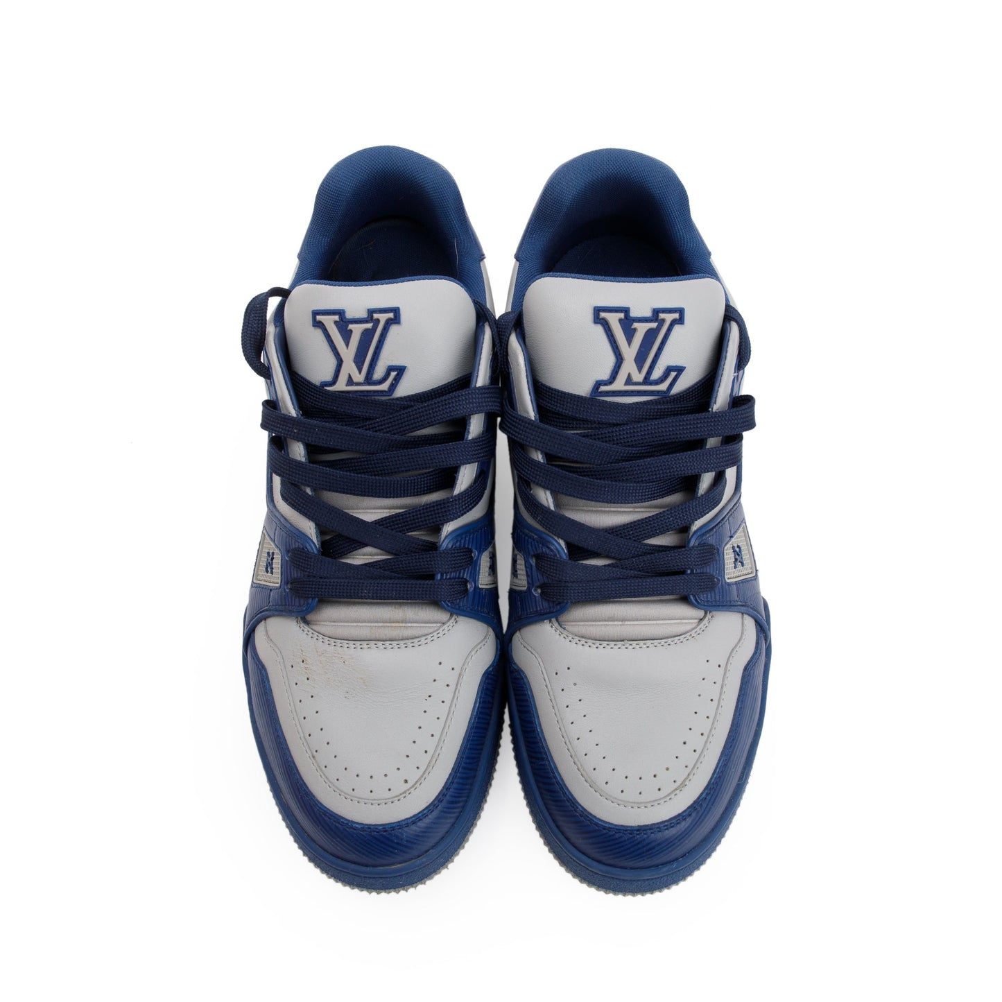 Louis Vuitton 2022 Blue/Grey Calfskin LV Trainer Sneakers, Size 7.5
