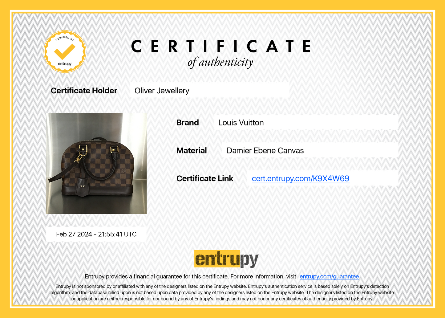 Louis Vuitton 2022 Damier Ebene Alma BB