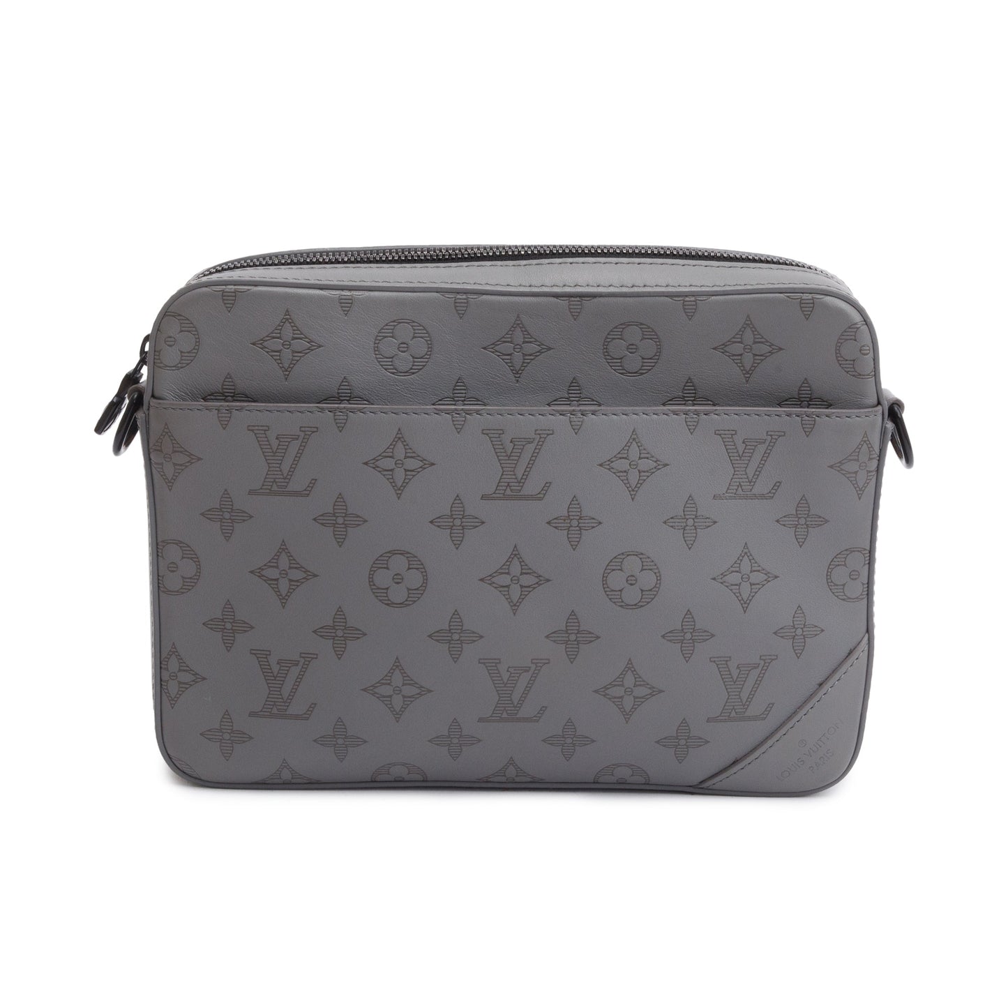Louis Vuitton 2022 Grey Monogram Shadow Embossed Calfskin Leather Duo Messenger Bag