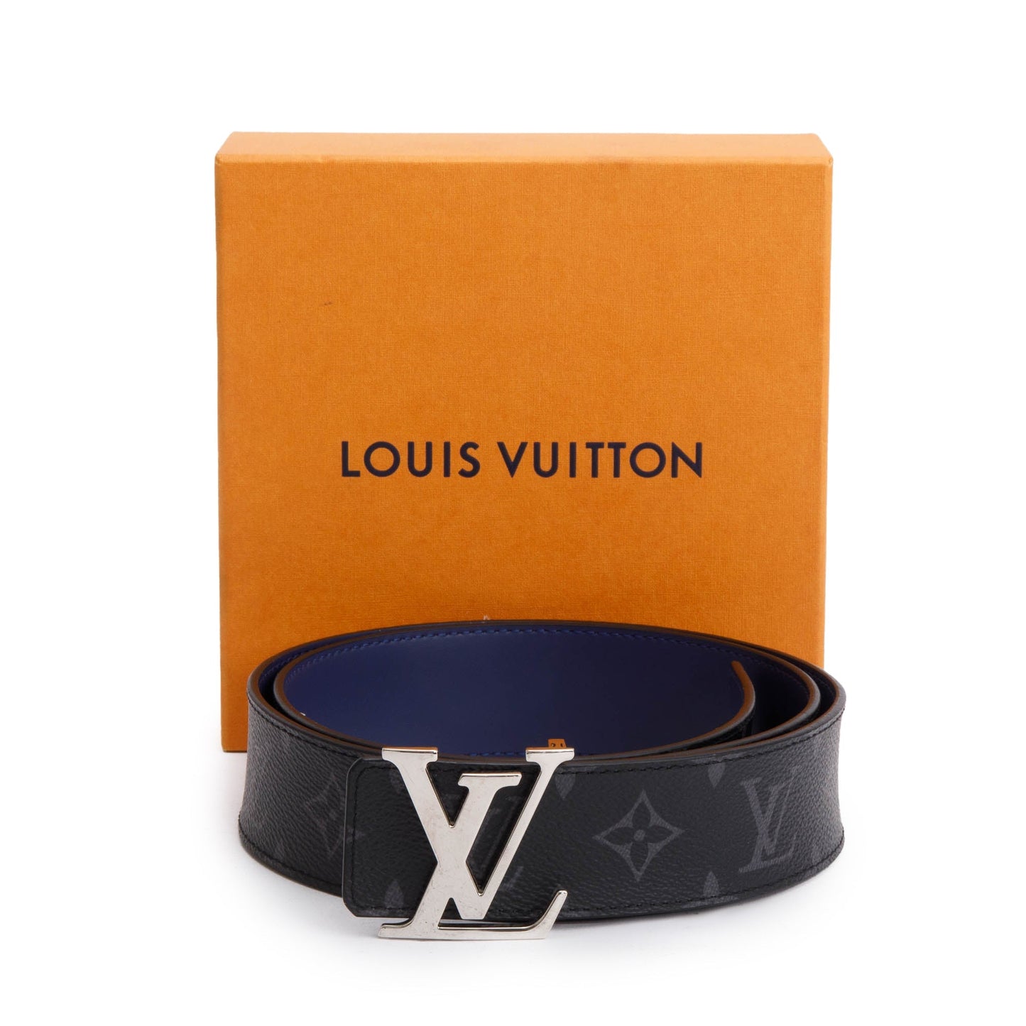 Louis Vuitton 2022 Monogram Eclipse Canvas & Blue Leather LV Initiales 40 MM Reversible Belt, Size 95 38