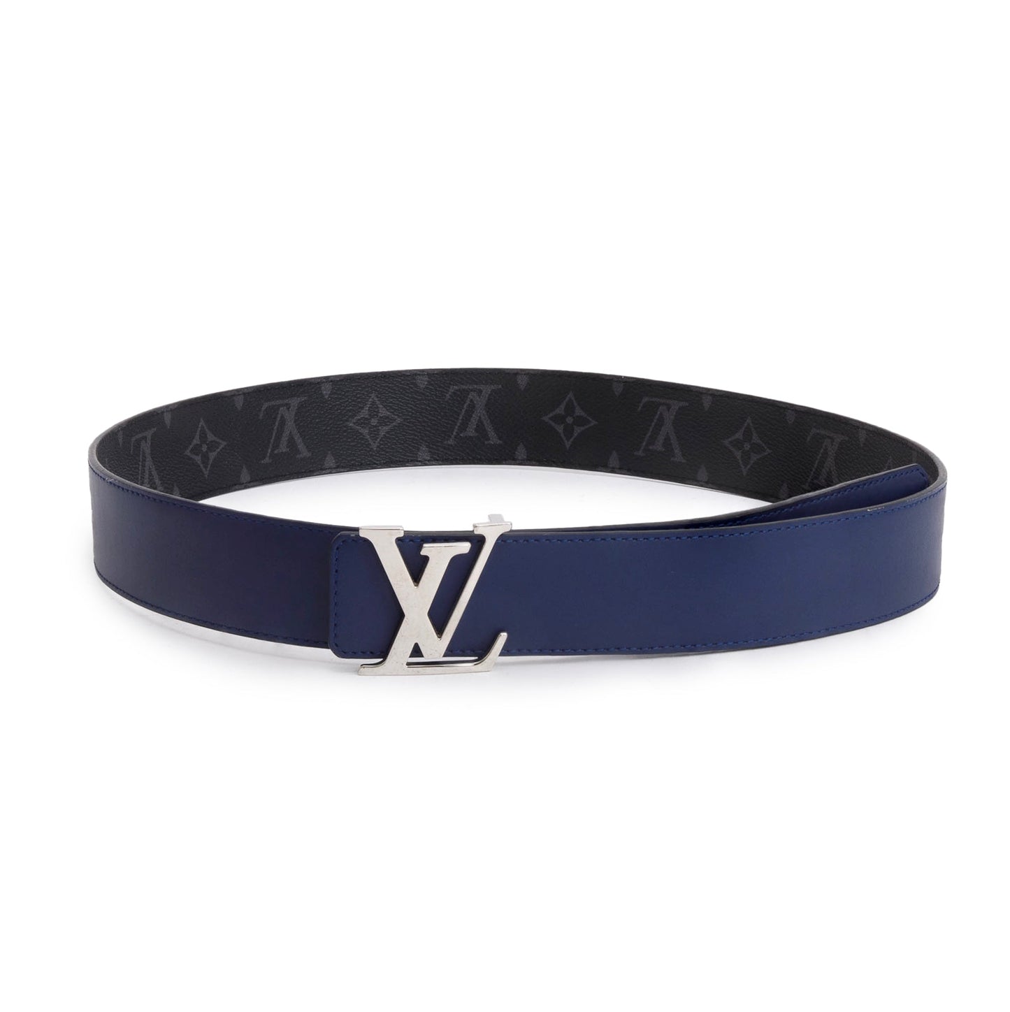Louis Vuitton 2022 Monogram Eclipse Canvas & Blue Leather LV Initiales 40 MM Reversible Belt, Size 95 38
