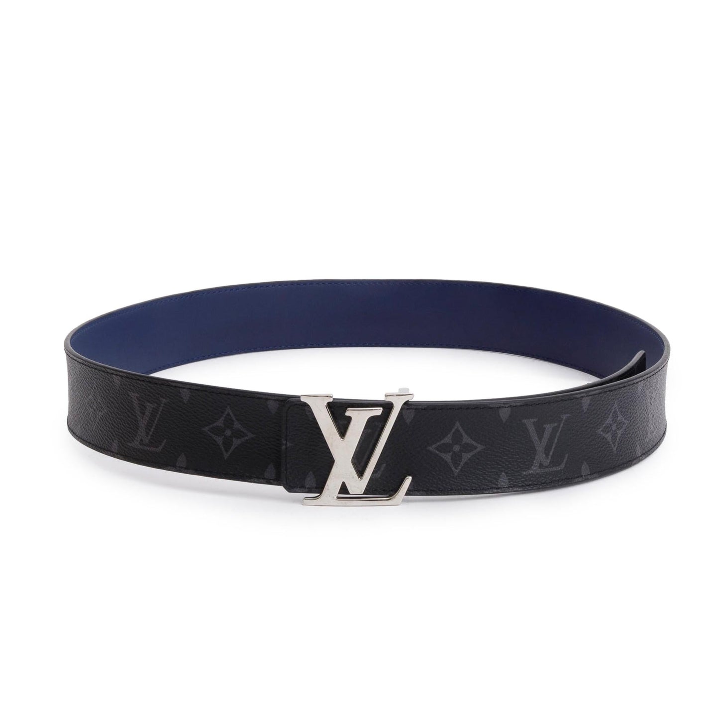 Louis Vuitton 2022 Monogram Eclipse Canvas & Blue Leather LV Initiales 40 MM Reversible Belt, Size 95 38