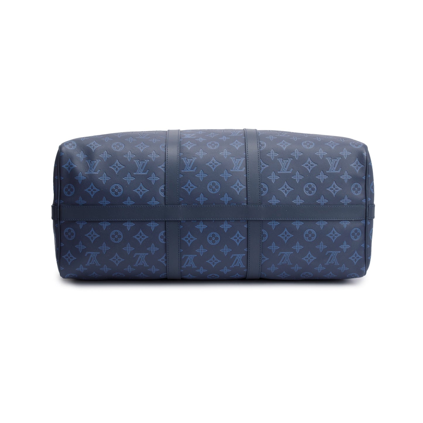 Louis Vuitton 2022 Navy Monogram Shadow Embossed Keepall Bandouliere 50
