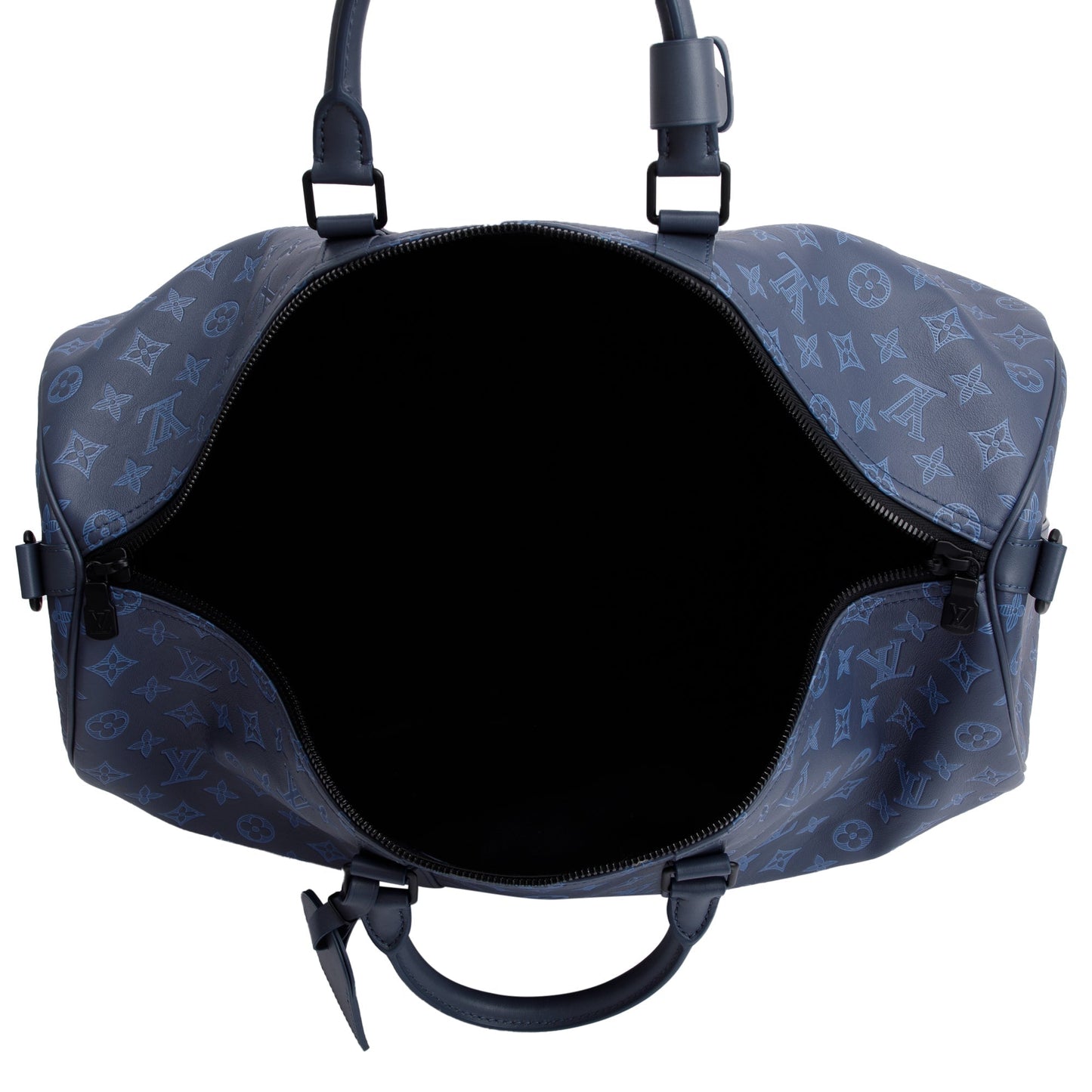 Louis Vuitton 2022 Navy Monogram Shadow Embossed Keepall Bandouliere 50