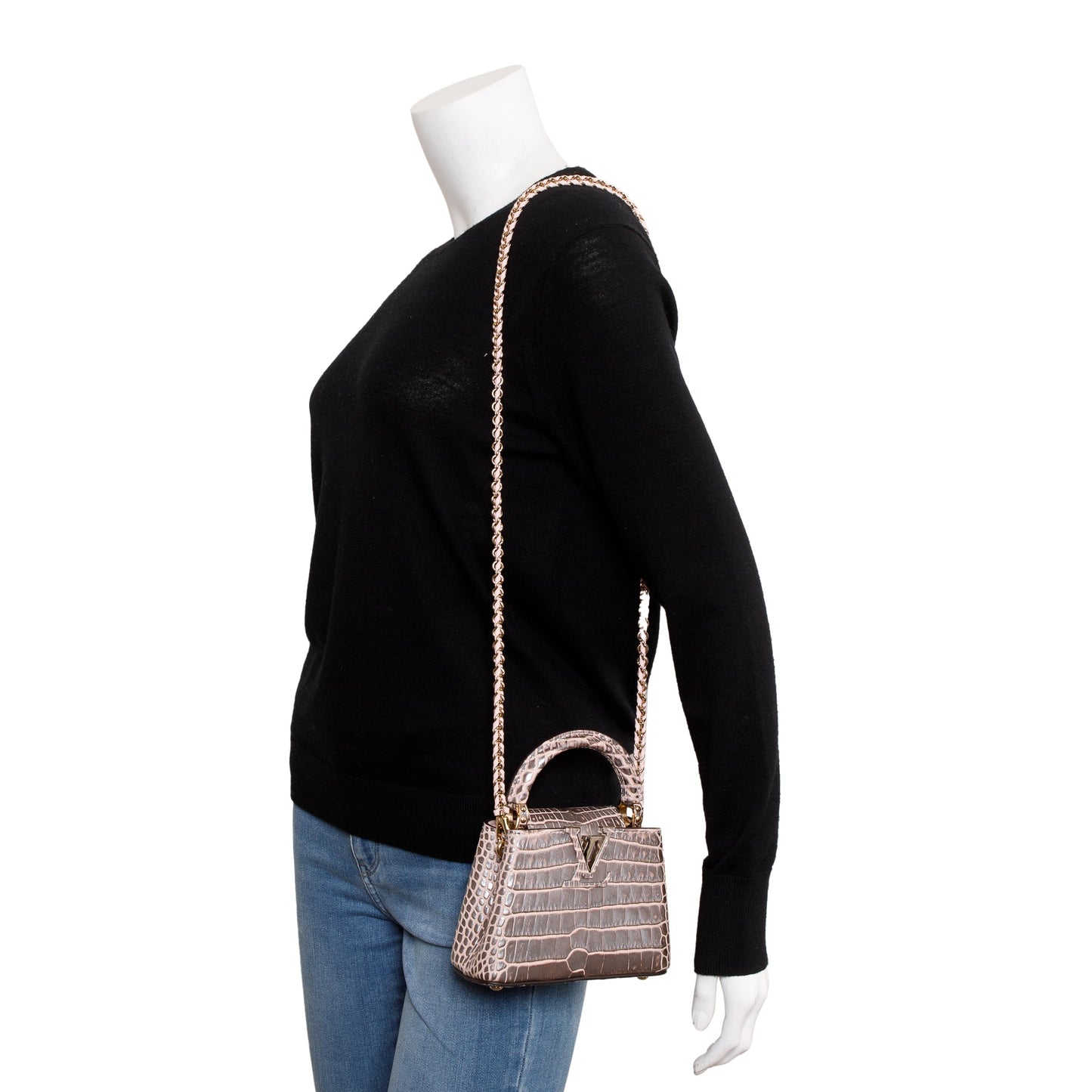 Louis Vuitton 2022 Silver/Pink Crocodilien Brillant Capucines Nano