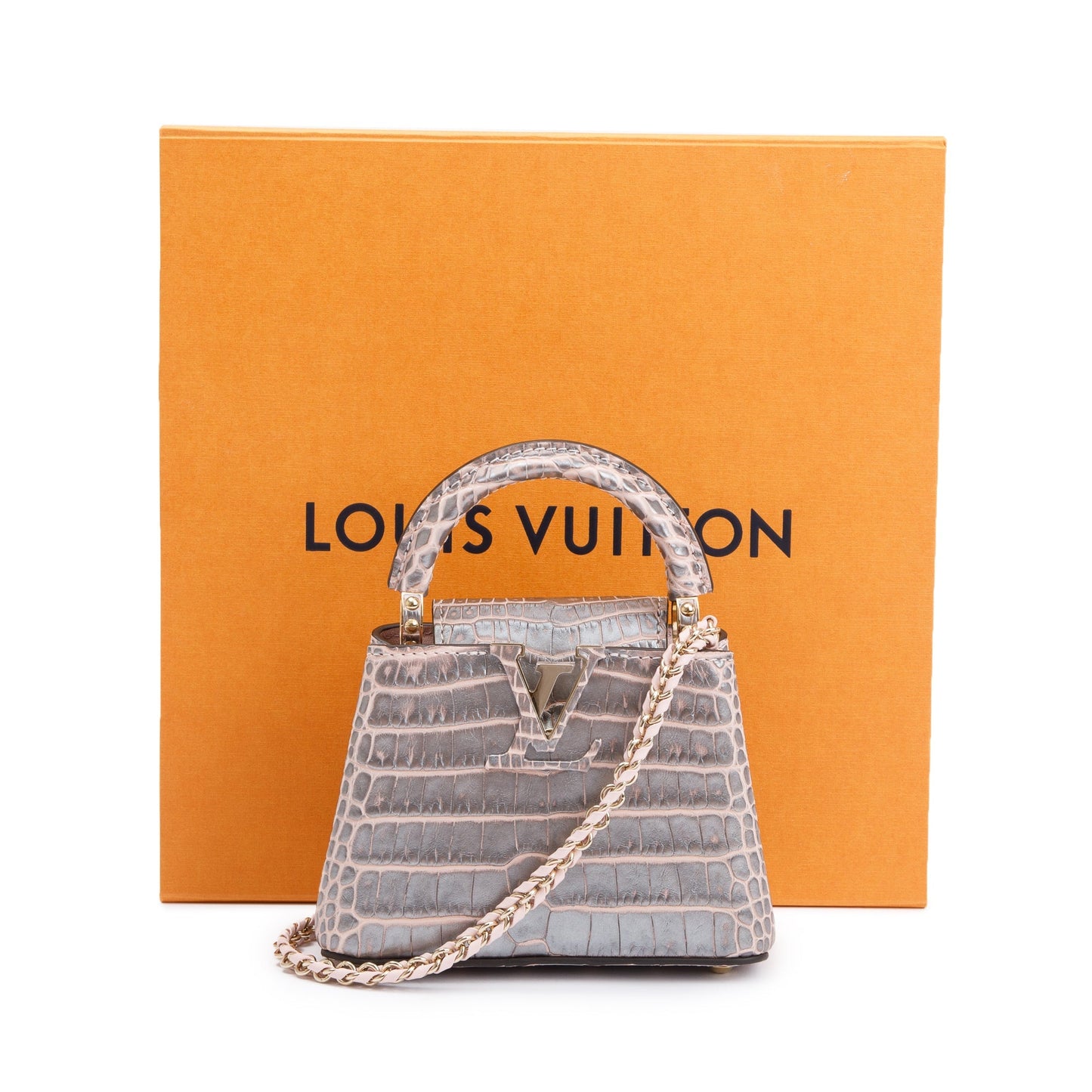 Louis Vuitton 2022 Silver/Pink Crocodilien Brillant Capucines Nano