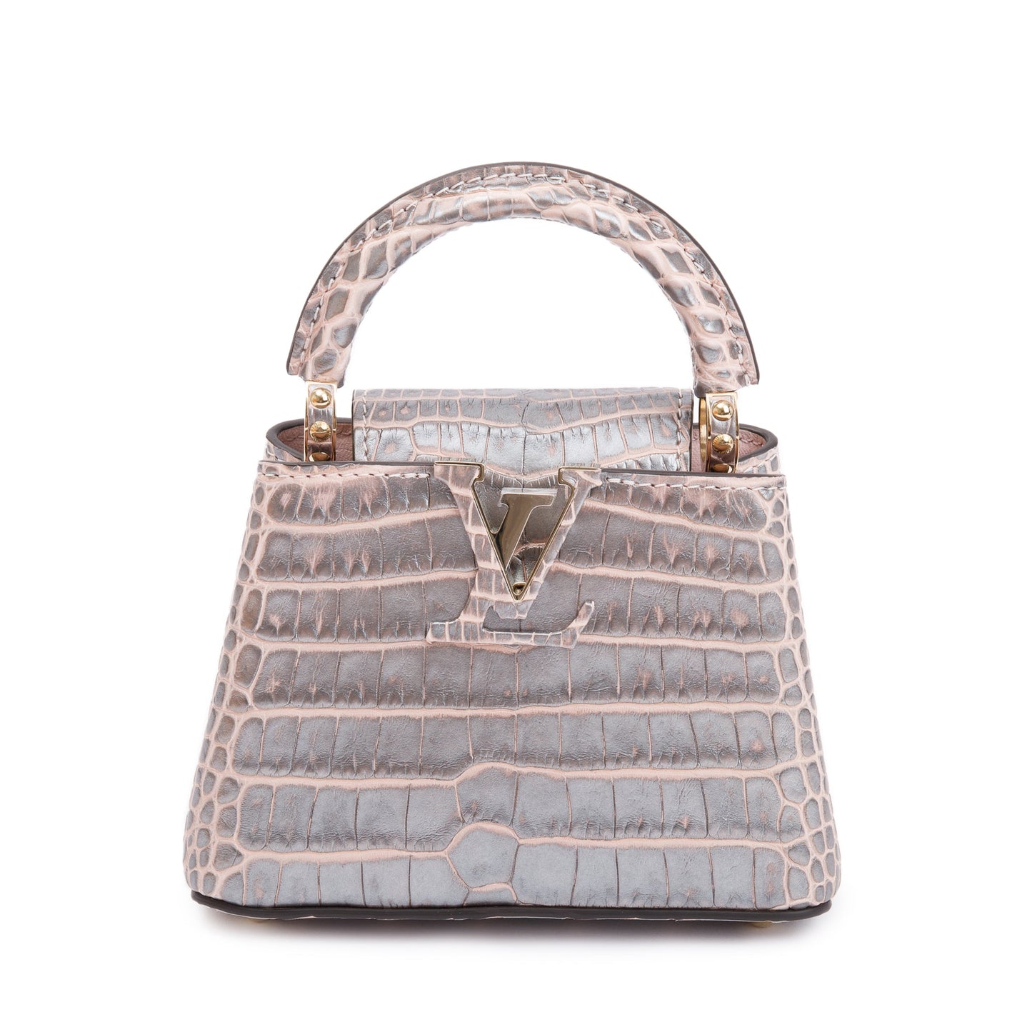 Louis Vuitton 2022 Silver/Pink Crocodilien Brillant Capucines Nano