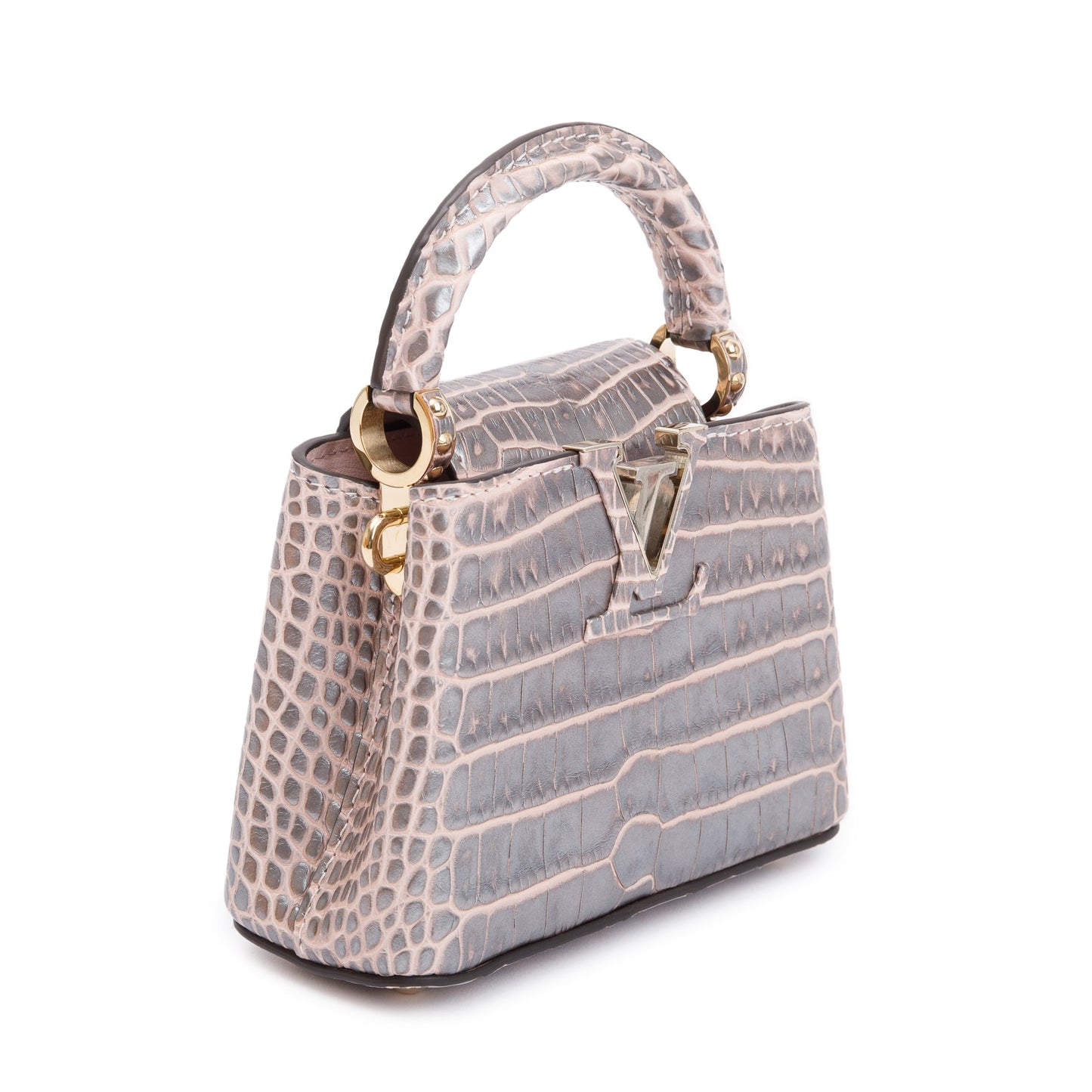 Louis Vuitton 2022 Silver/Pink Crocodilien Brillant Capucines Nano