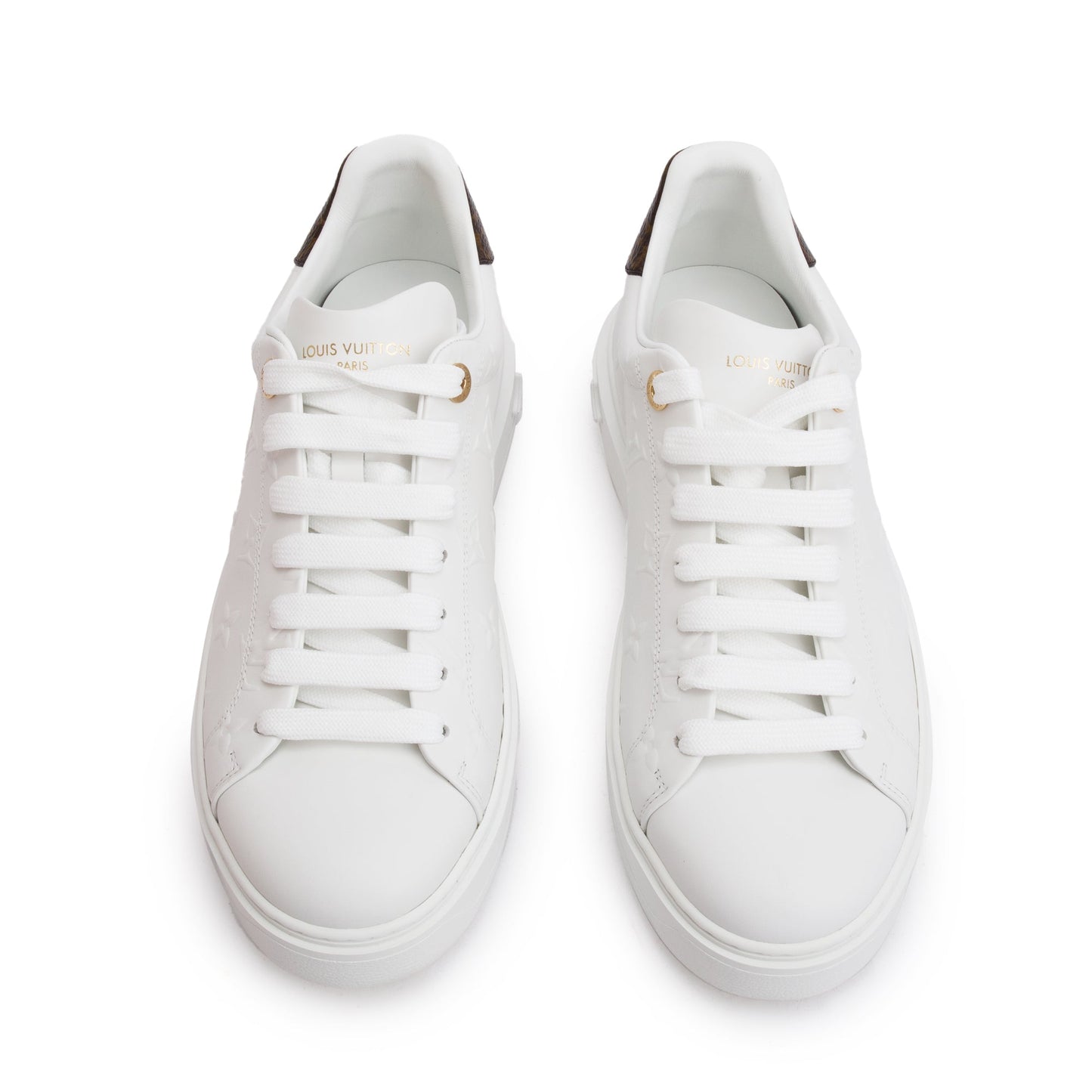 Louis Vuitton 2022 White Monogram Debosssed Leather Time Out Sneakers, Size 41
