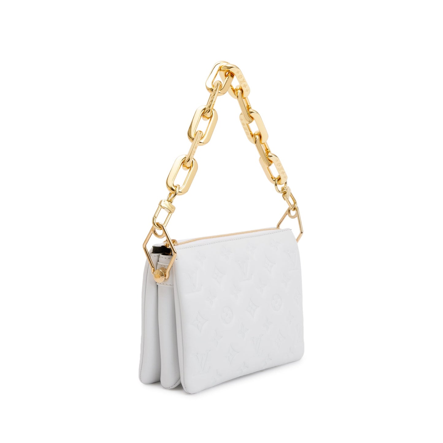 Louis Vuitton 2022 White Monogram Embossed Lambskin Leather Coussin BB