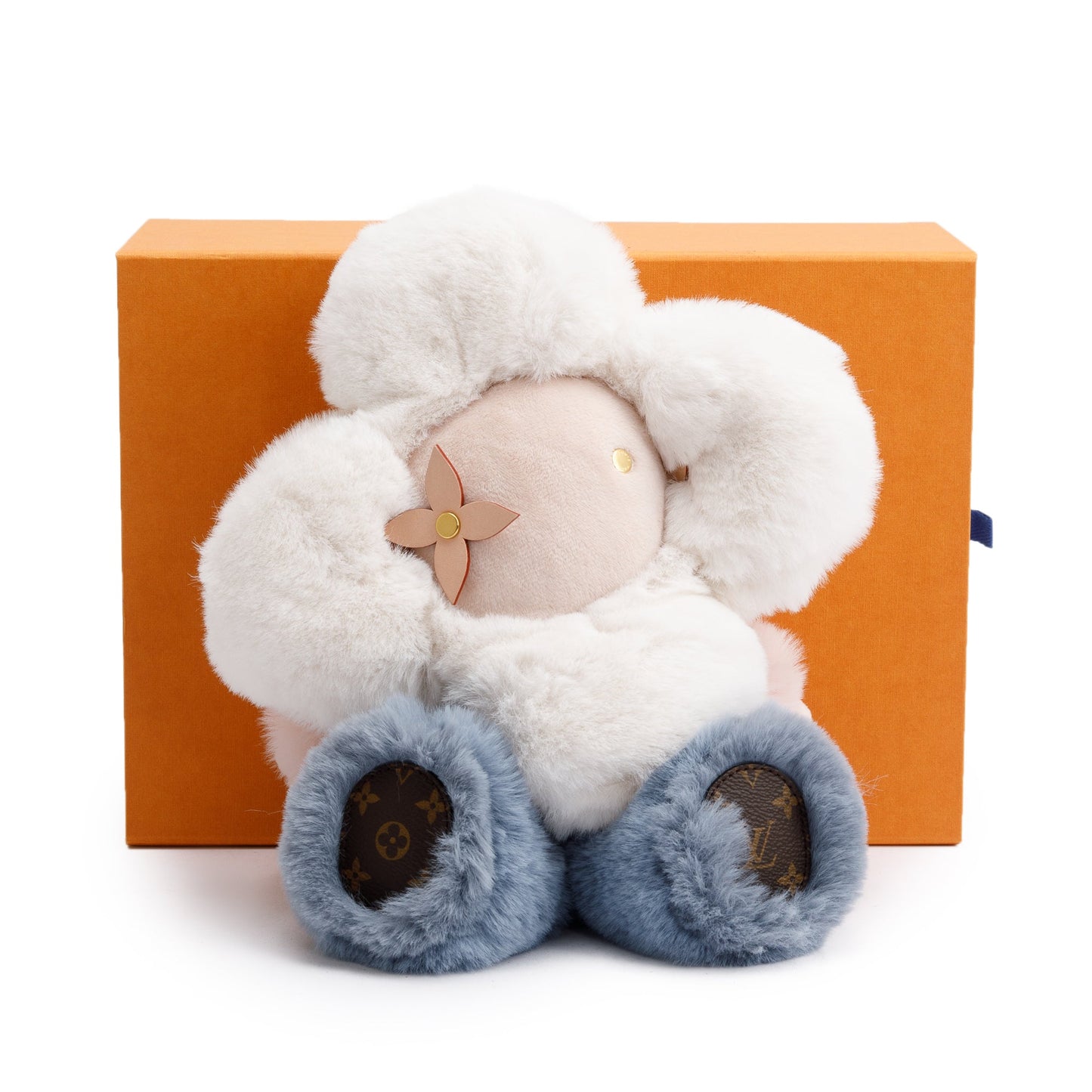 Louis Vuitton 2022 White, Pink & Blue Faux Fur Monogram Trim Doudou Vivienne Plush Toy