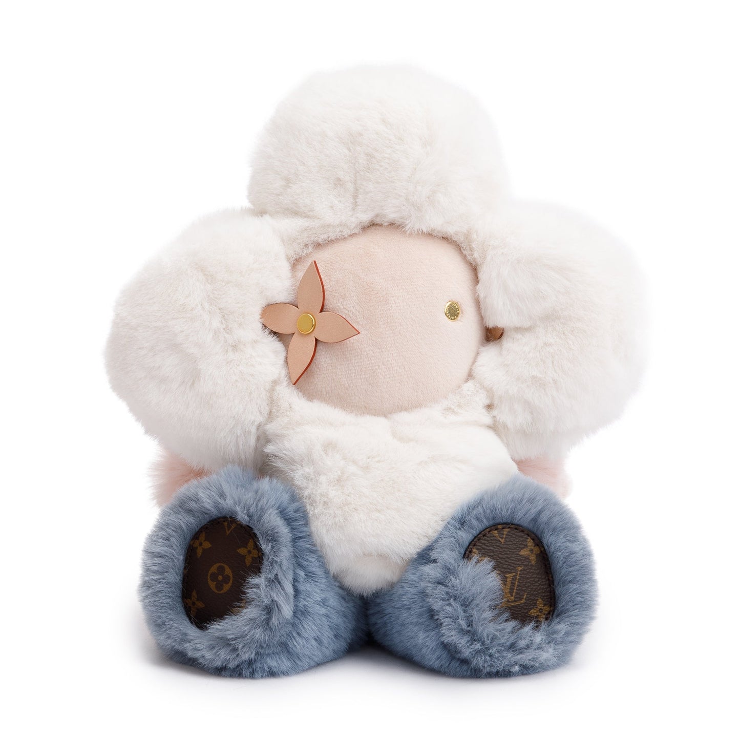 Louis Vuitton 2022 White, Pink & Blue Faux Fur Monogram Trim Doudou Vivienne Plush Toy