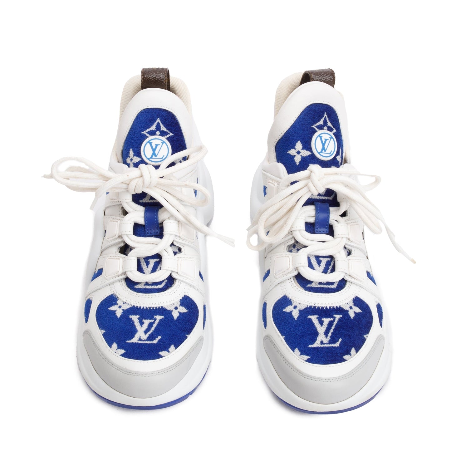 Louis Vuitton 2022 White/Blue Monogram Velvet & Leather LV Archlight Sneakers, Size 37
