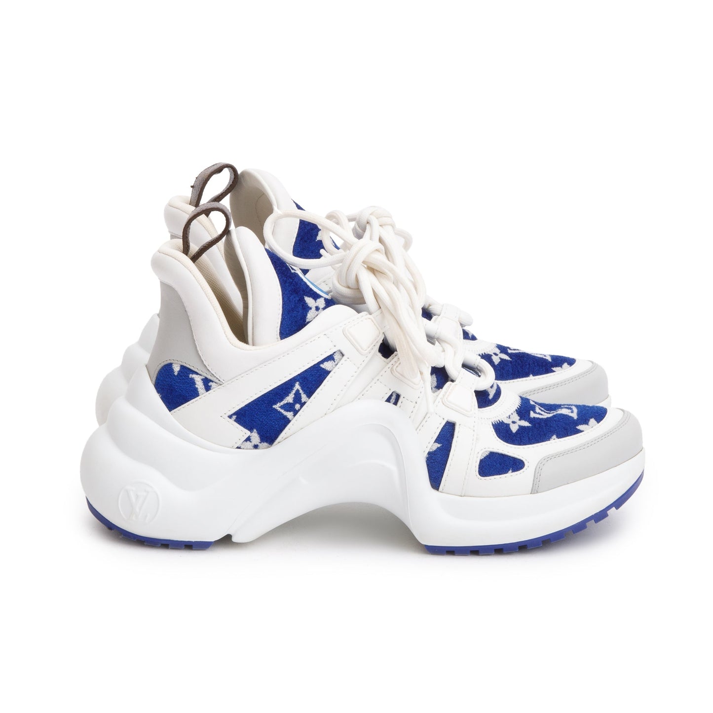 Louis Vuitton 2022 White/Blue Monogram Velvet & Leather LV Archlight Sneakers, Size 37