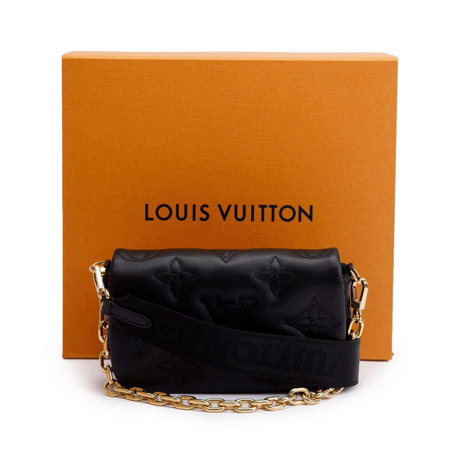Louis Vuitton 2023 Black Bubblegram Calfskin Leather Wallet On Strap