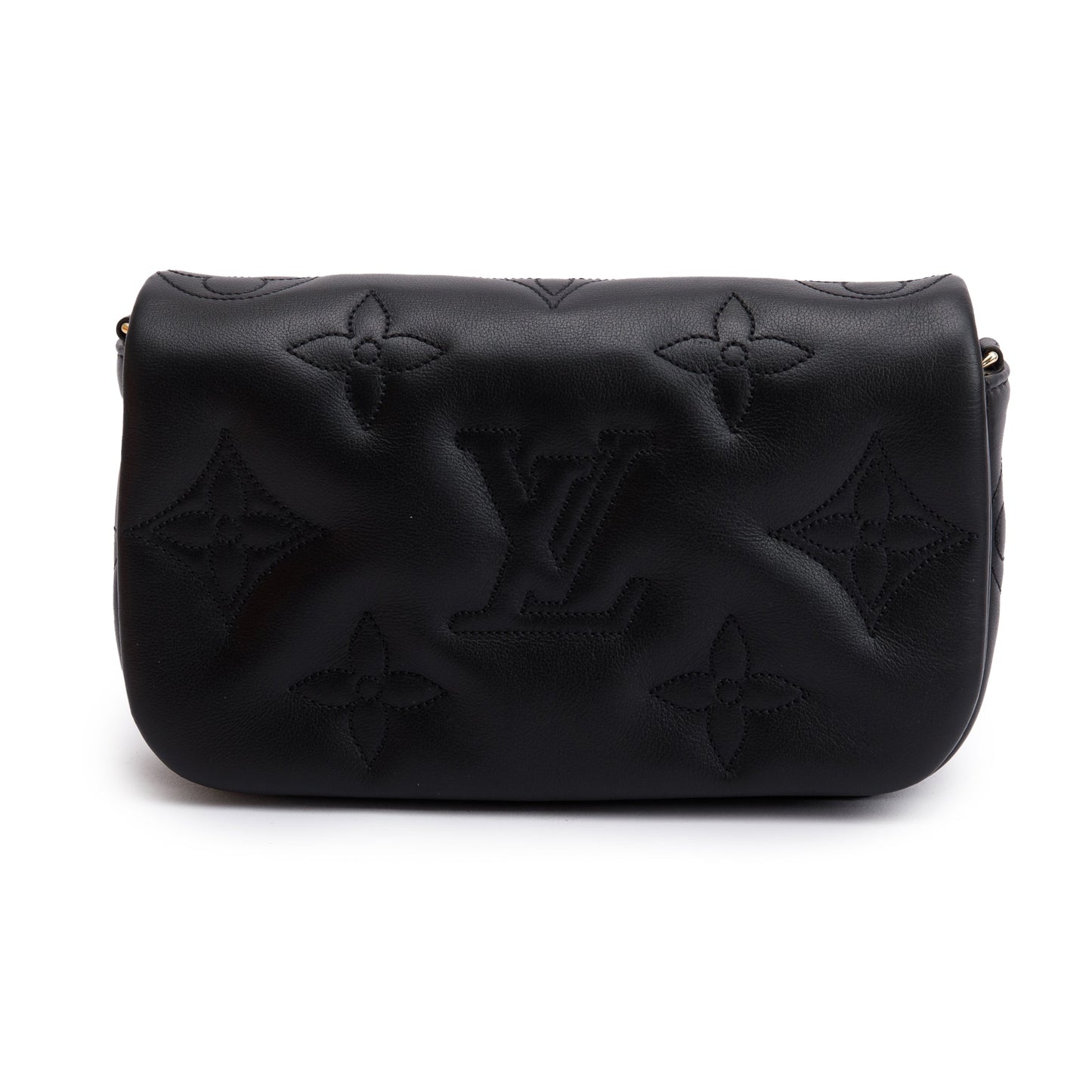 Louis Vuitton 2023 Black Bubblegram Calfskin Leather Wallet On Strap