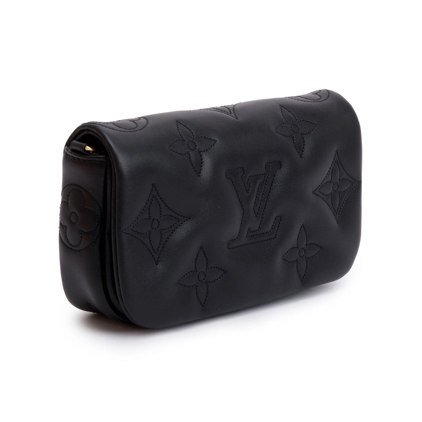 Louis Vuitton 2023 Black Bubblegram Calfskin Leather Wallet On Strap
