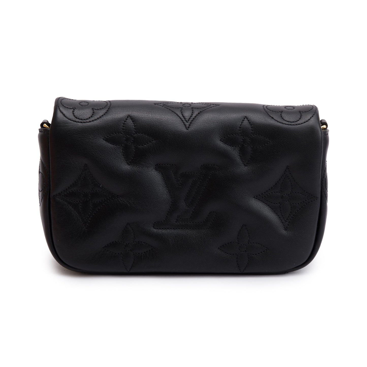 Louis Vuitton 2023 Black Bubblegram Calfskin Leather Wallet On Strap