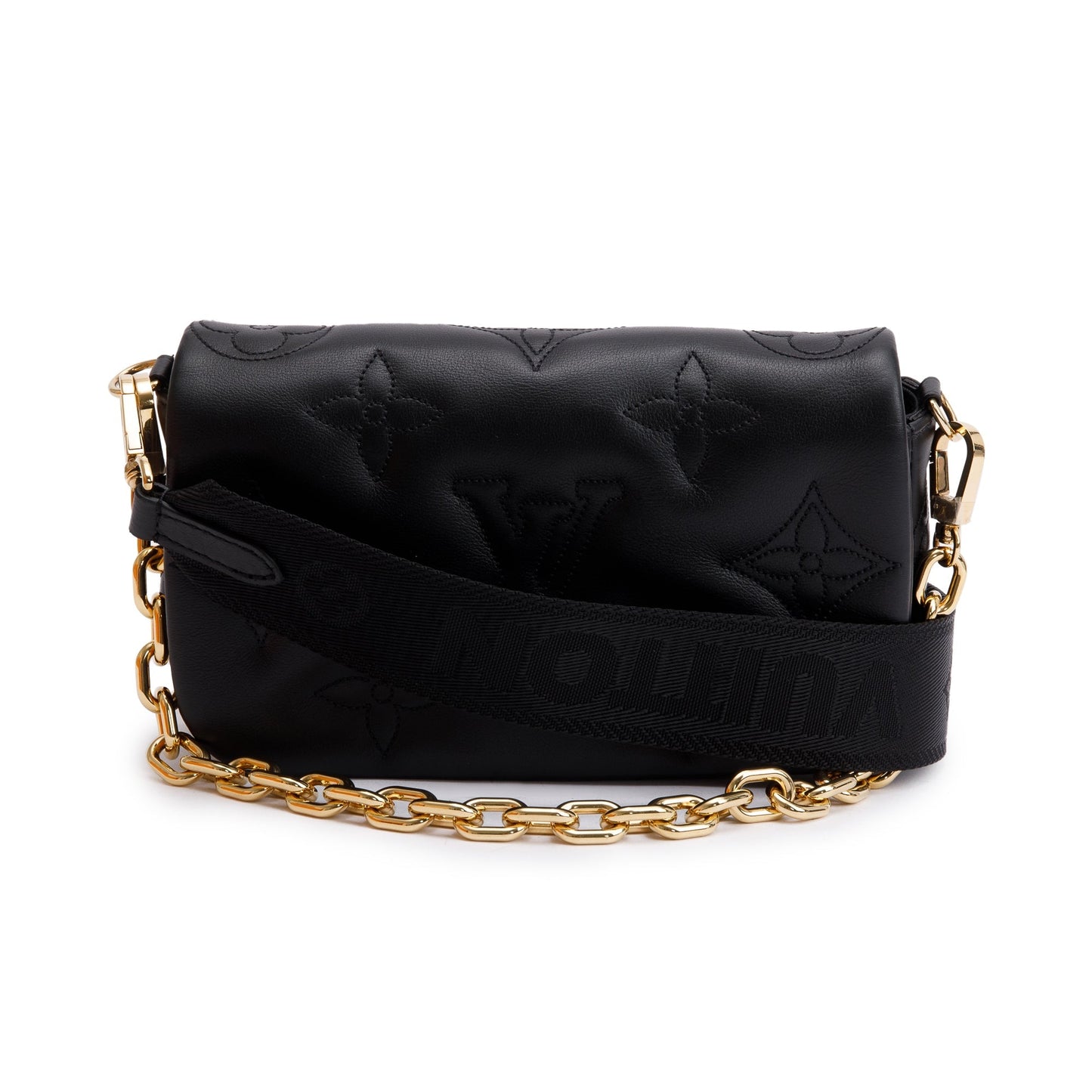 Louis Vuitton 2023 Black Bubblegram Calfskin Leather Wallet On Strap