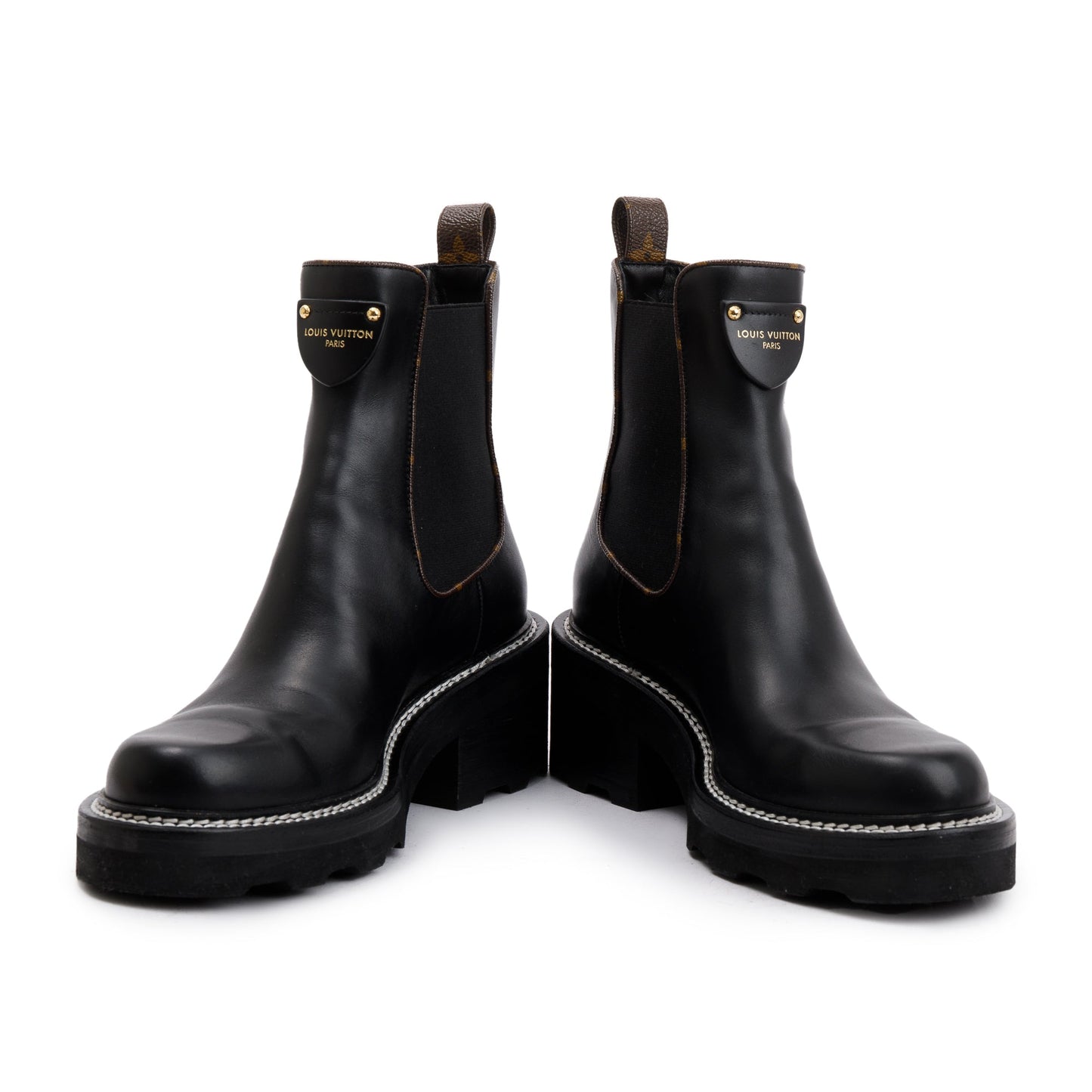 Louis Vuitton 2023 Black Calfskin Leather Beaubourg Ankle Boots, Size 9