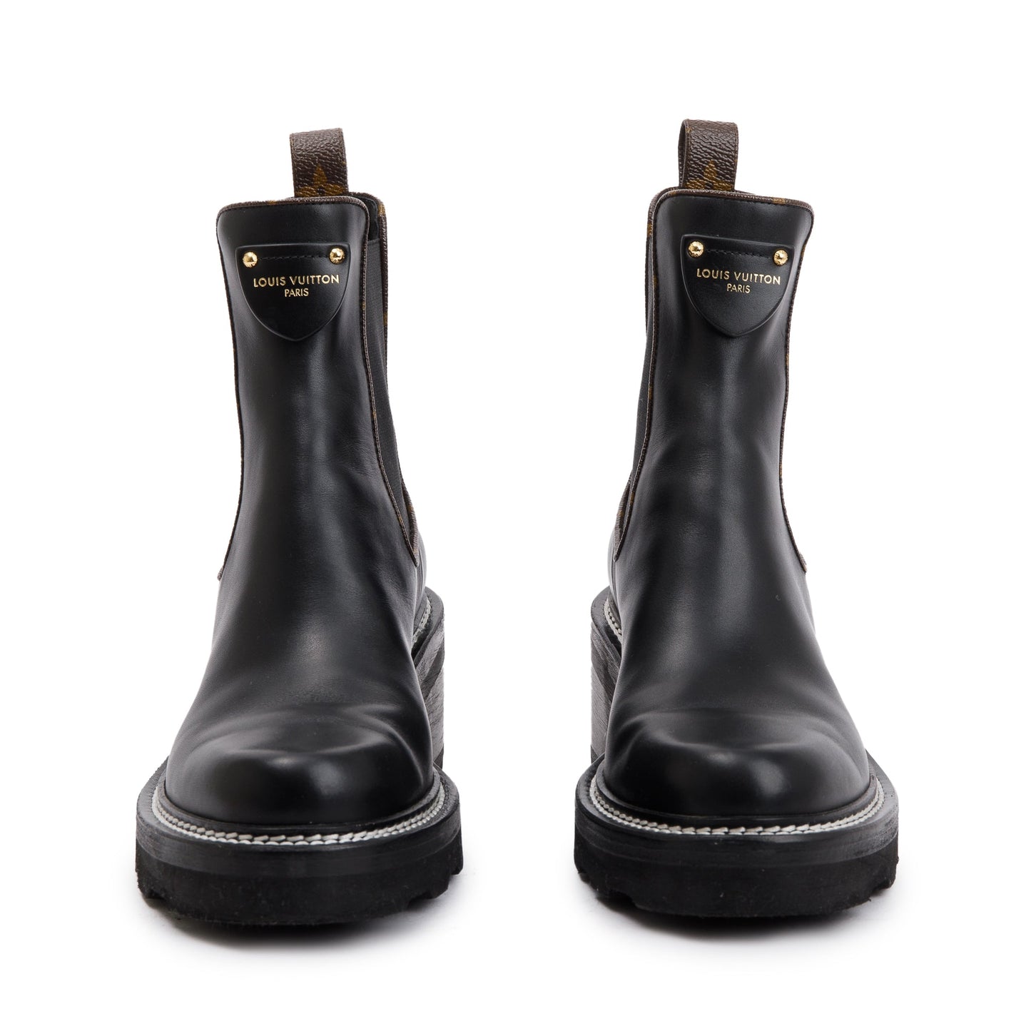 Louis Vuitton 2023 Black Calfskin Leather Beaubourg Ankle Boots, Size 9