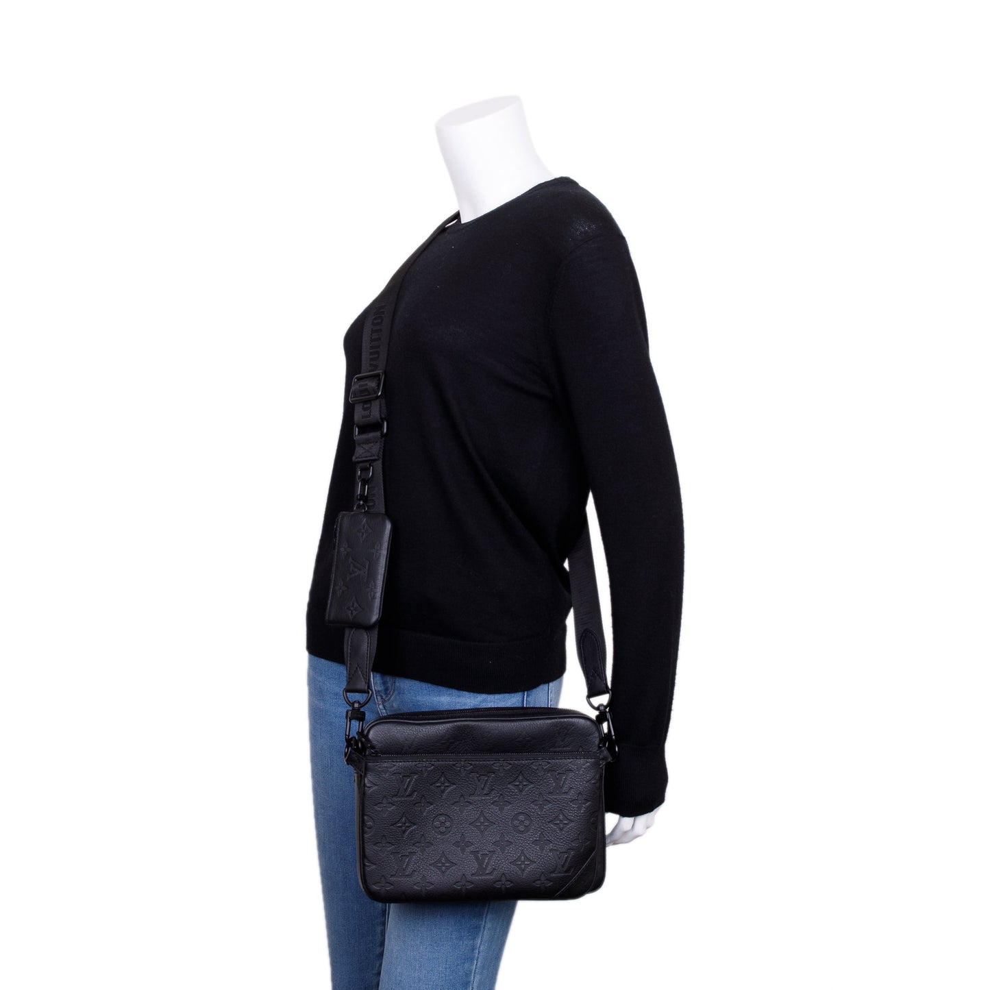 Louis Vuitton 2023 Black Calfskin Leather Monogram Shadow Trio Messenger