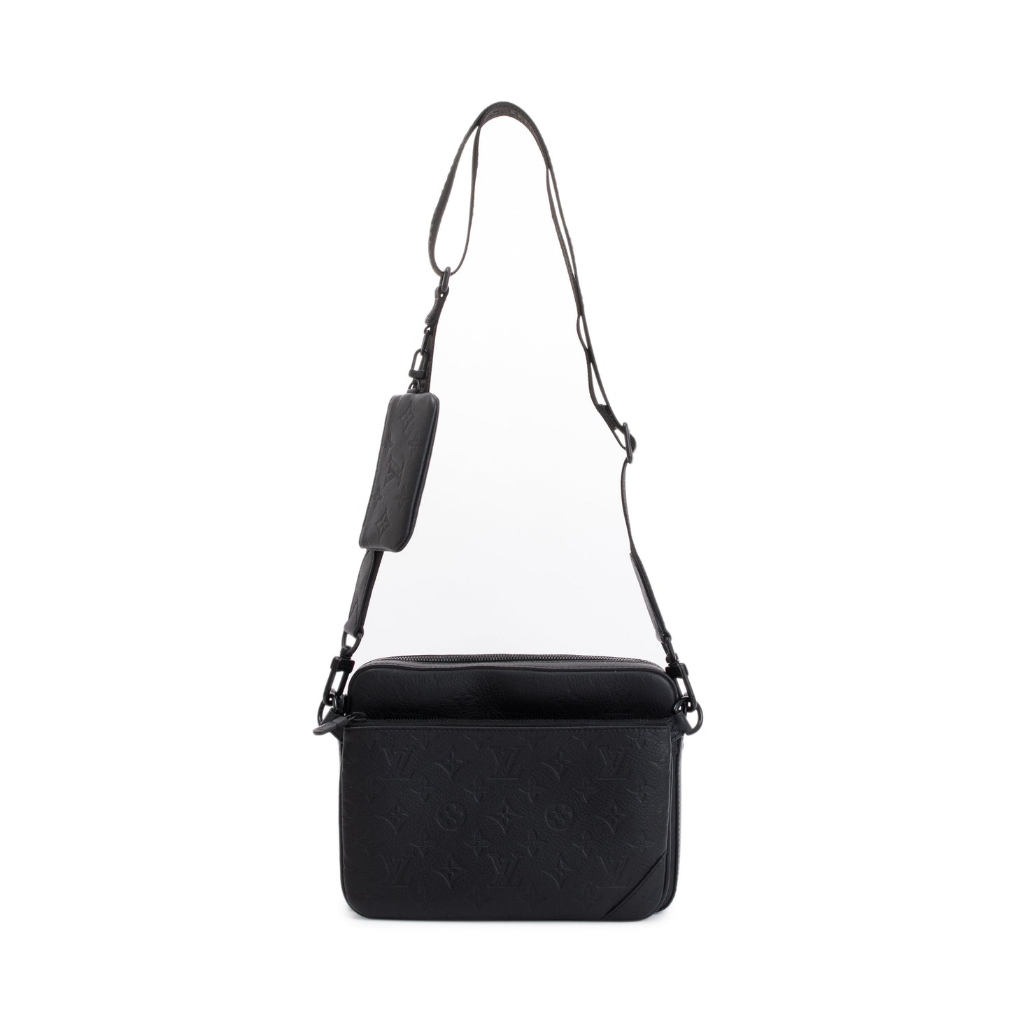 Louis Vuitton 2023 Black Calfskin Leather Monogram Shadow Trio Messenger