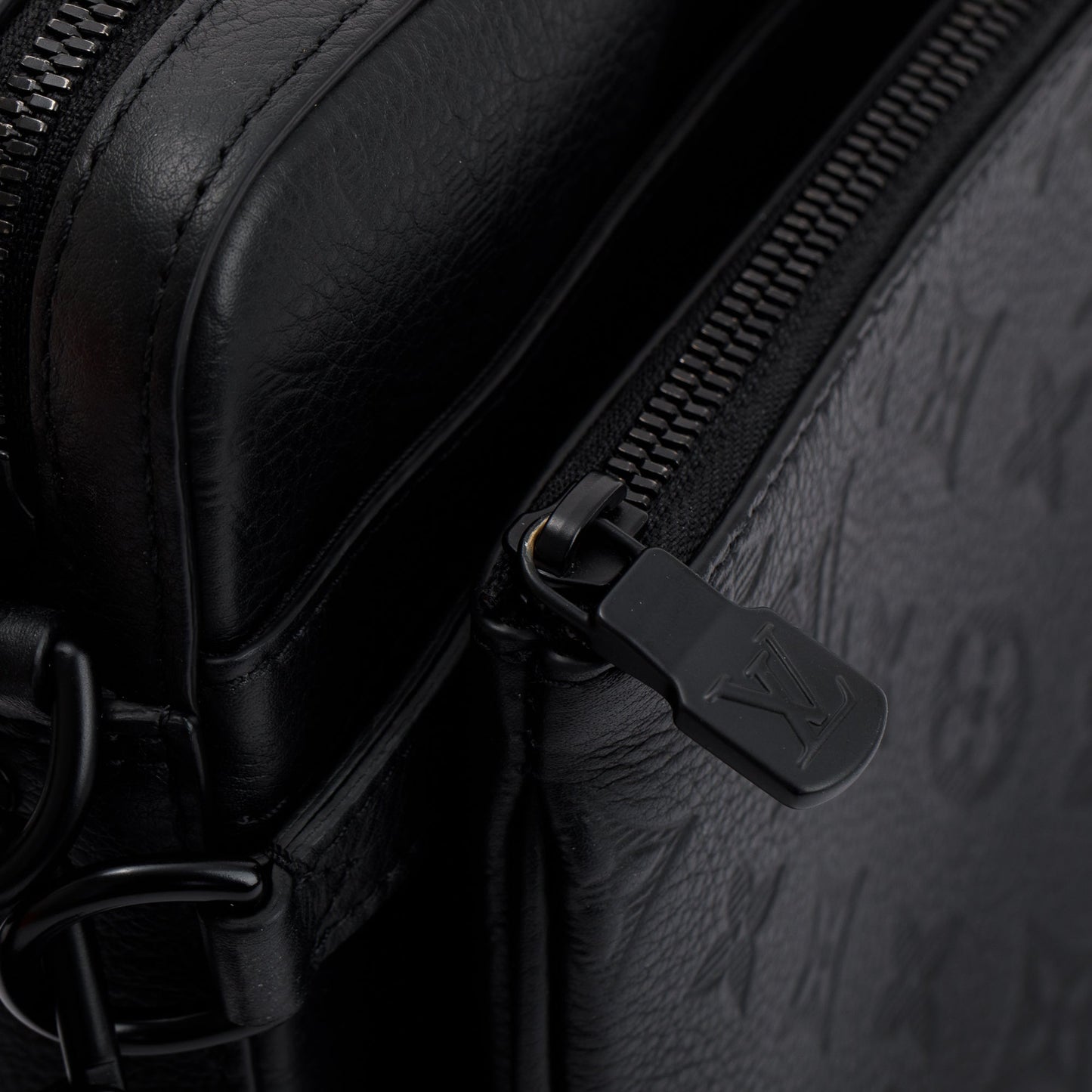 Louis Vuitton 2023 Black Calfskin Leather Monogram Shadow Trio Messenger