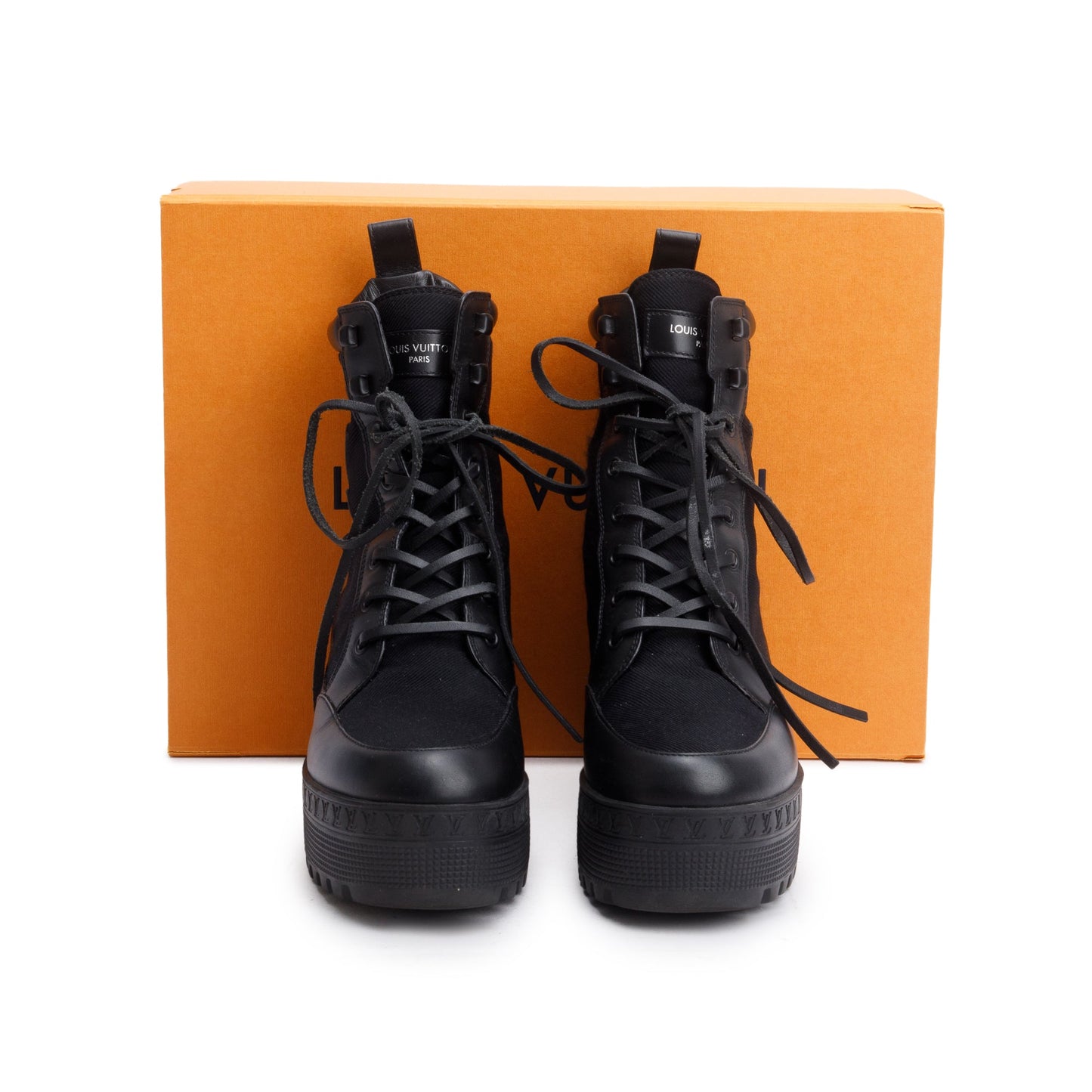 Louis Vuitton 2023 Black Canvas & Leather Laureate Platform Desert Boots, Size 37