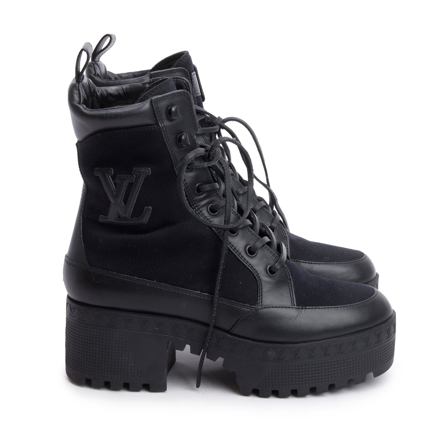 Louis Vuitton 2023 Black Canvas & Leather Laureate Platform Desert Boots, Size 37
