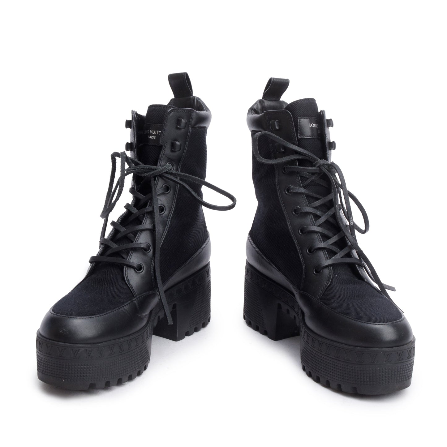 Louis Vuitton 2023 Black Canvas & Leather Laureate Platform Desert Boots, Size 37