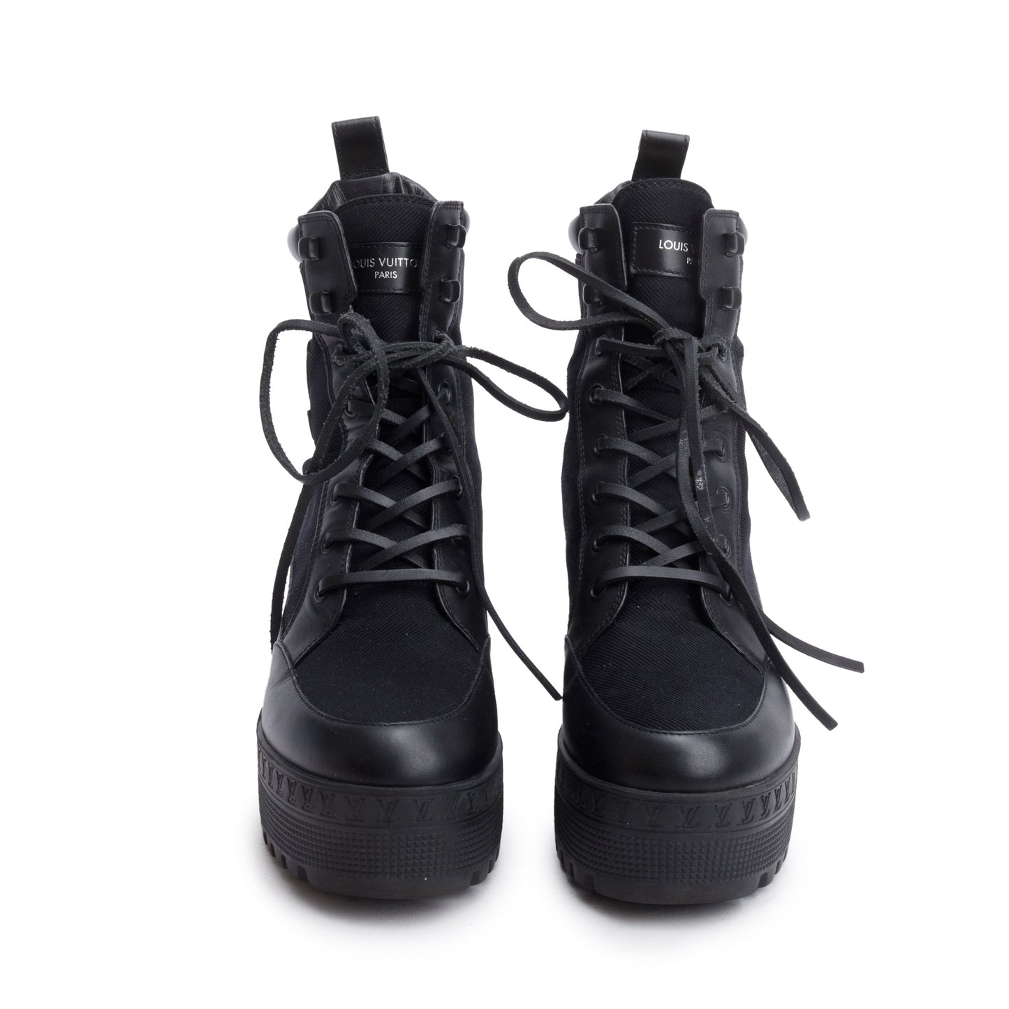 Louis Vuitton 2023 Black Canvas & Leather Laureate Platform Desert Boots, Size 37