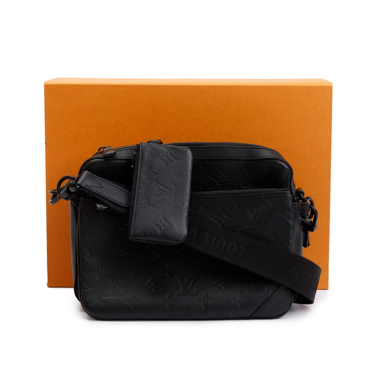 Louis Vuitton 2023 Black Monogram Shadow Embossed Calfskin Leather Trio Messenger Bag
