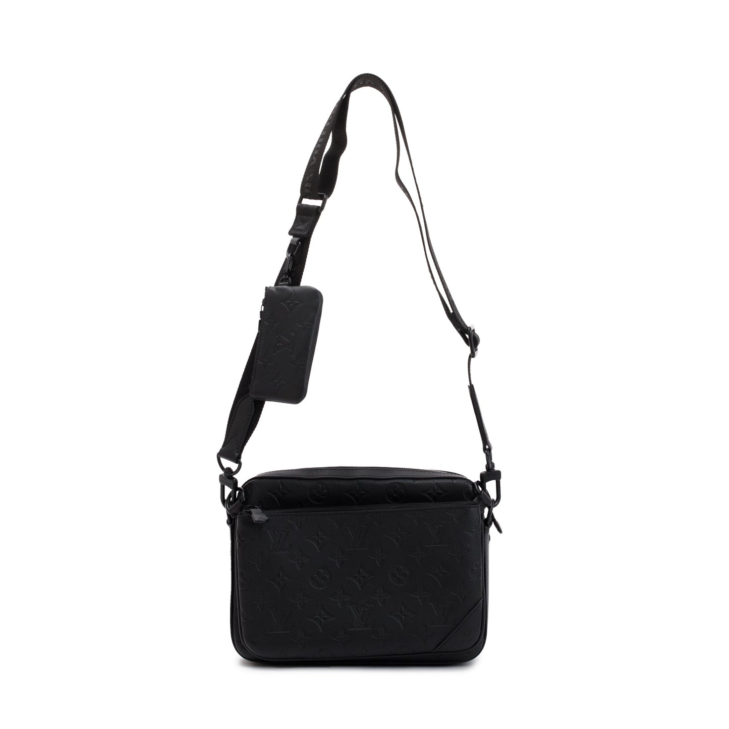Louis Vuitton 2023 Black Monogram Shadow Embossed Calfskin Leather Trio Messenger Bag