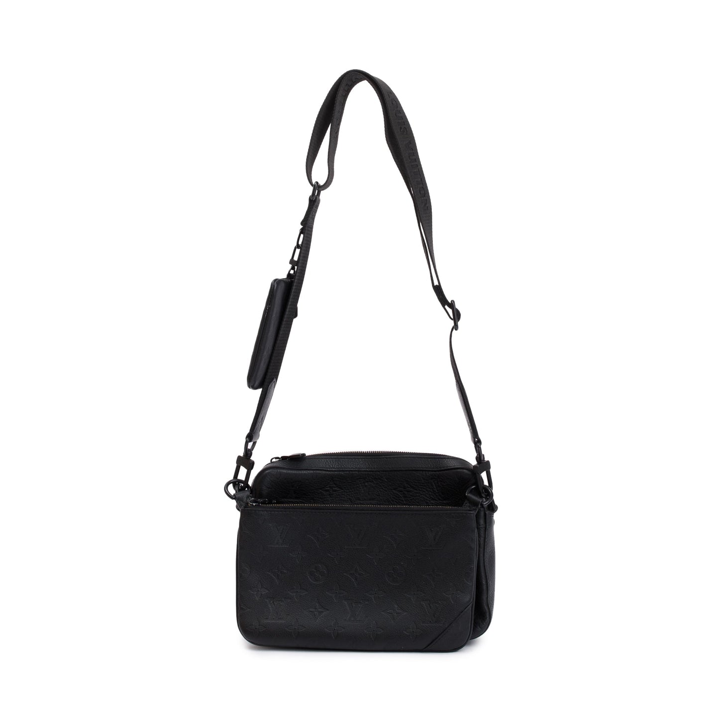 Louis Vuitton 2023 Black Monogram Shadow Embossed Calfskin Leather Trio Messenger Bag
