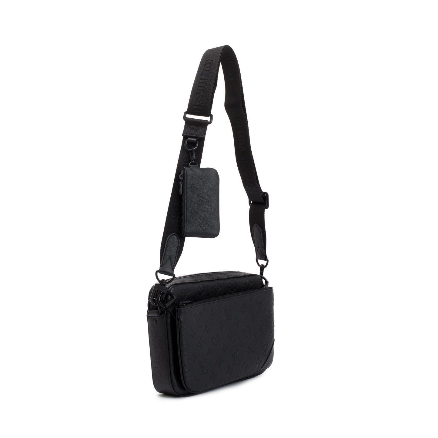 Louis Vuitton 2023 Black Monogram Shadow Embossed Calfskin Leather Trio Messenger Bag