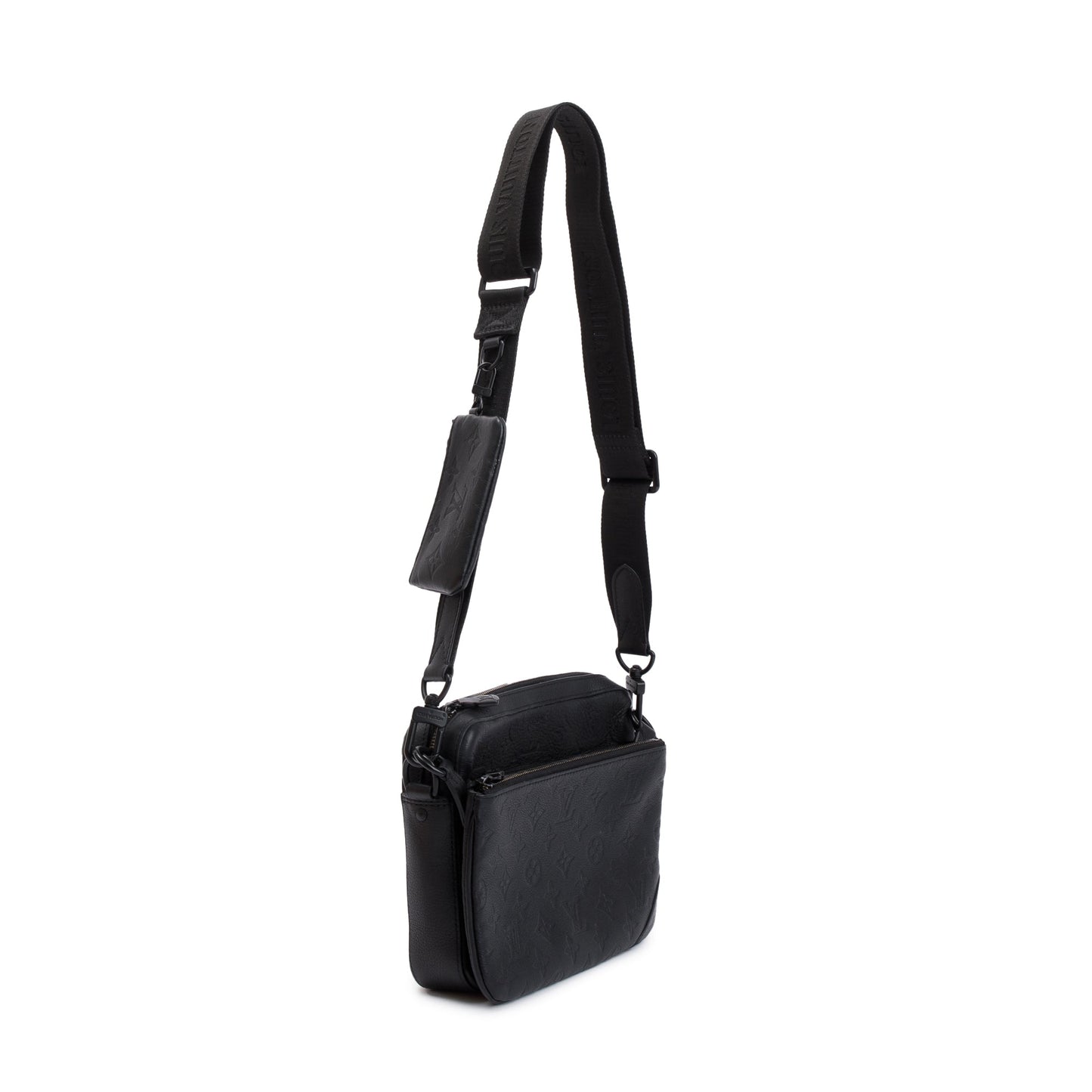 Louis Vuitton 2023 Black Monogram Shadow Embossed Calfskin Leather Trio Messenger Bag