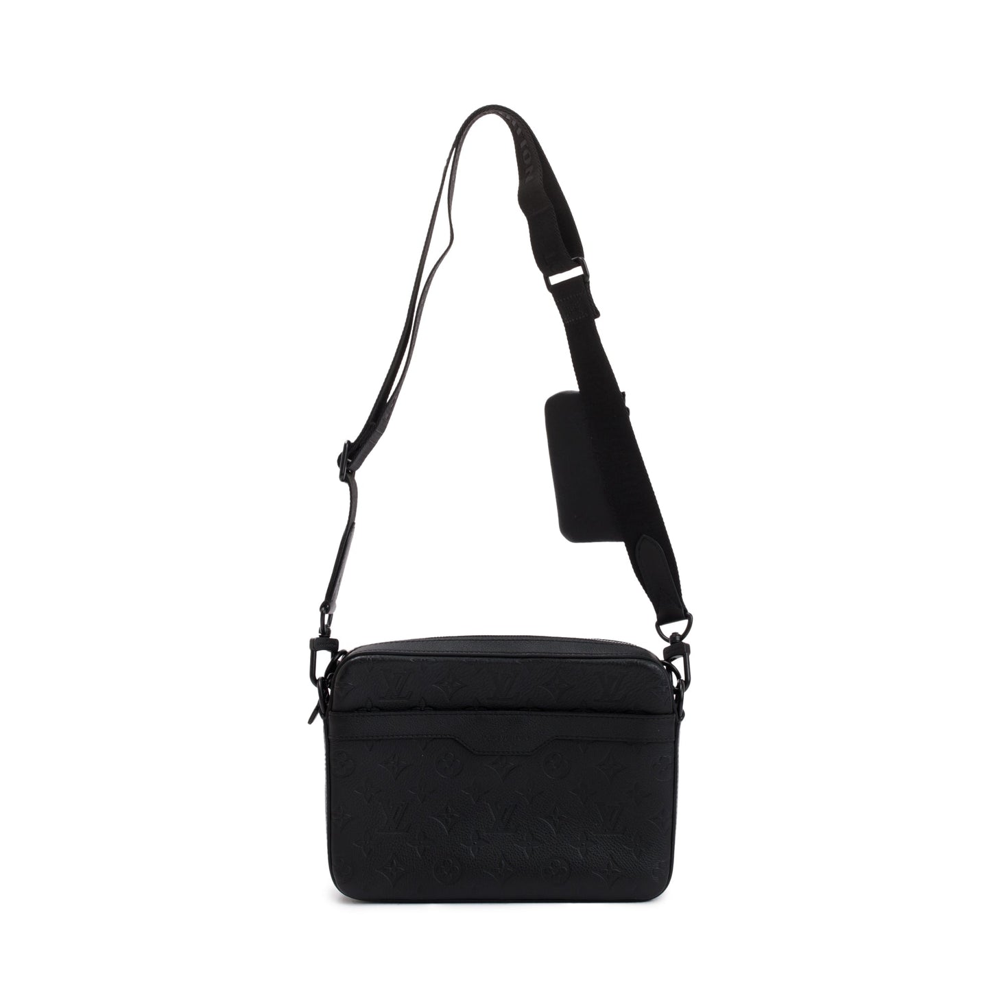 Louis Vuitton 2023 Black Monogram Shadow Embossed Calfskin Leather Trio Messenger Bag